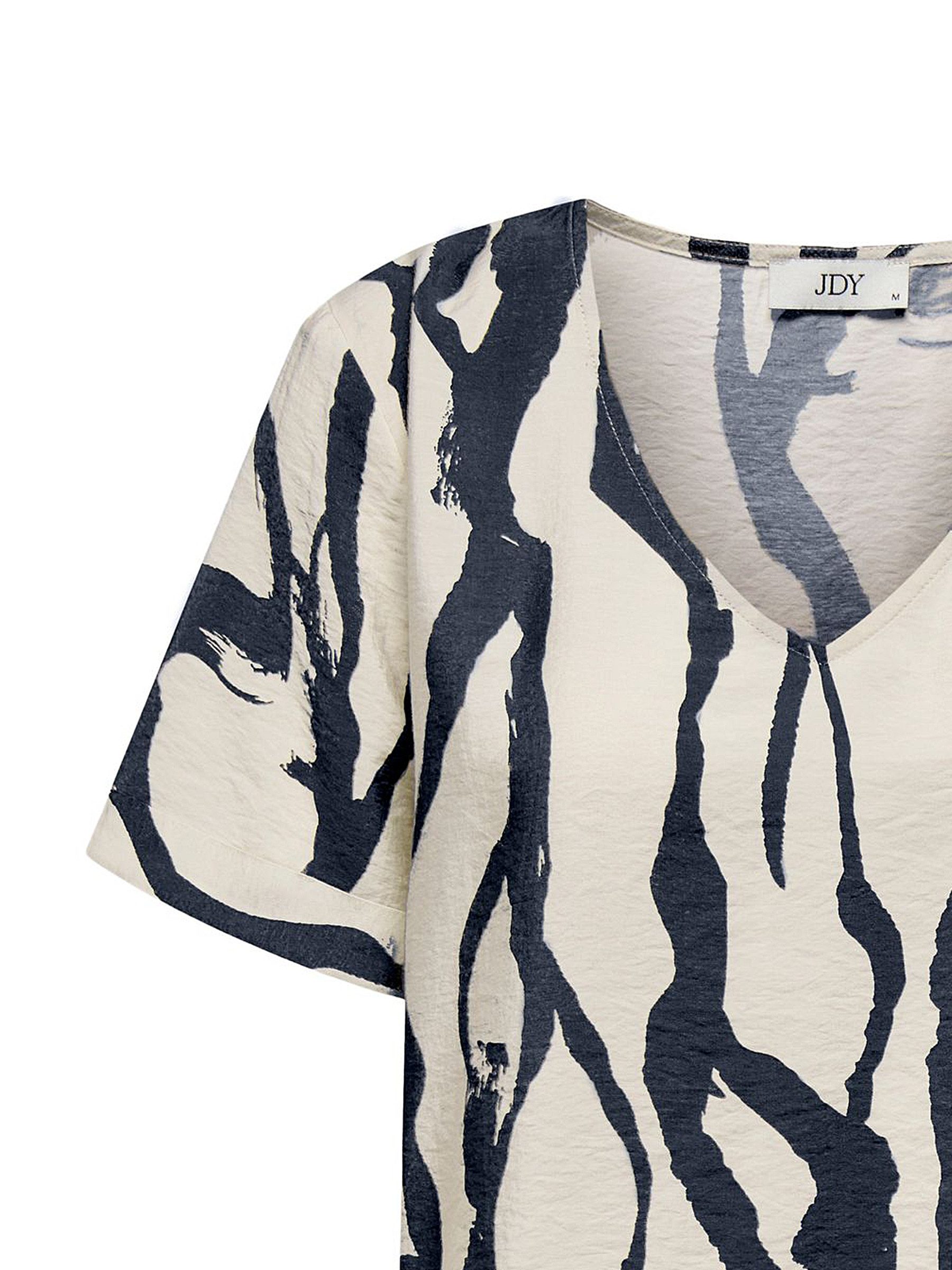 JACQUELINE de YONG Blusenshirt Gemustertes mit V-Ausschnitt und Kurzen Ärmeln für Damen (1-tlg) Normal Fit V-Ausschnitt Kurzarm Zeichen schnell trocknend
