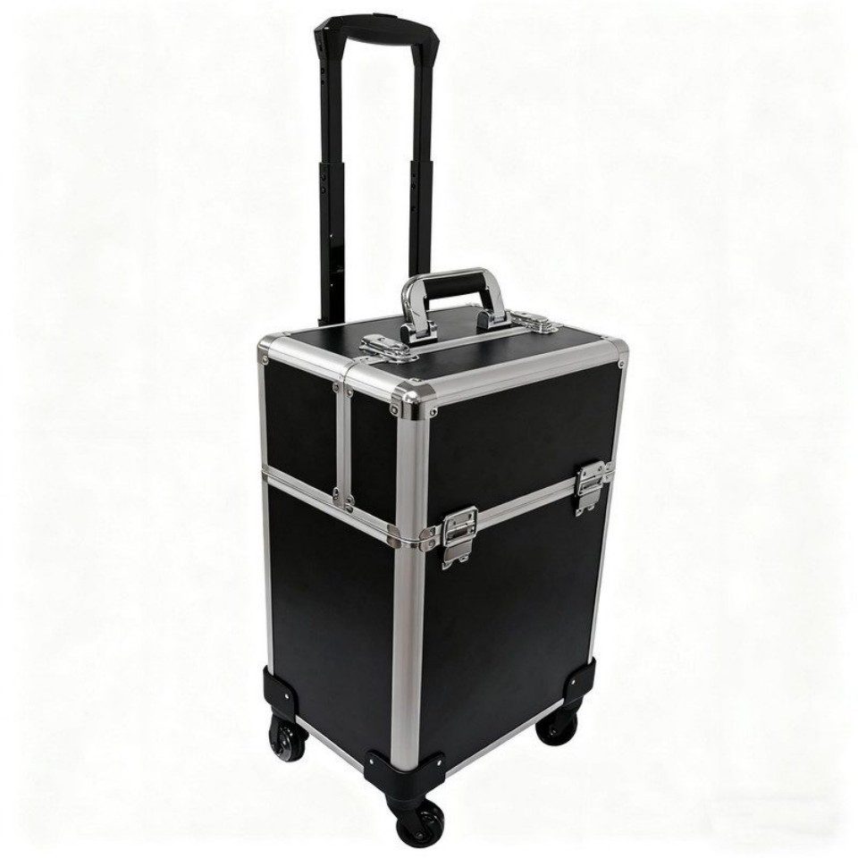ZMH Schmink-Koffer 4-in-1 Rollendes 5-Fach Makeup-Case aus Aluminium & Holz für Kosmetik, Großer Kosmetik-Koffer