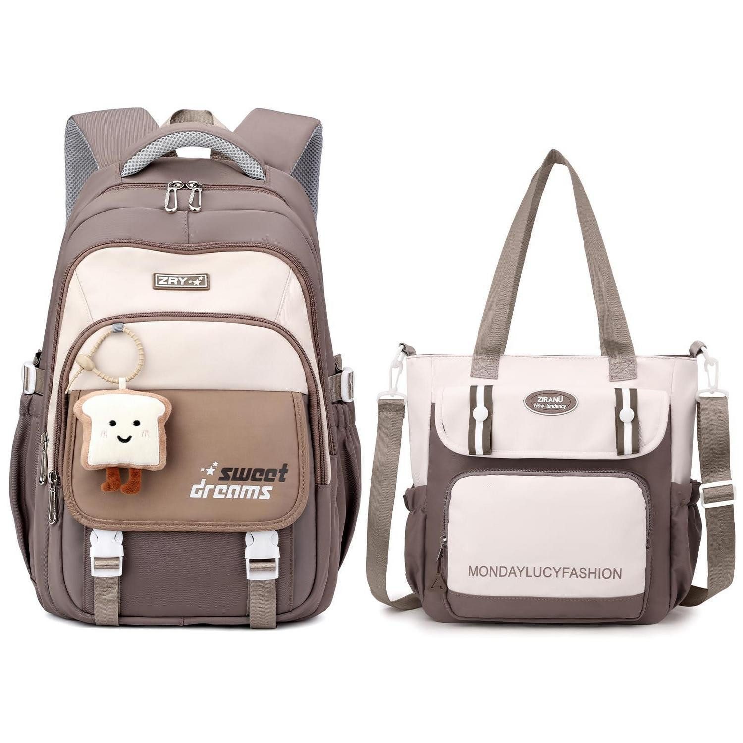 LuxusKollektion Schulrucksack Schulrucksack Set Mädchen Braun 2-teilig 36L