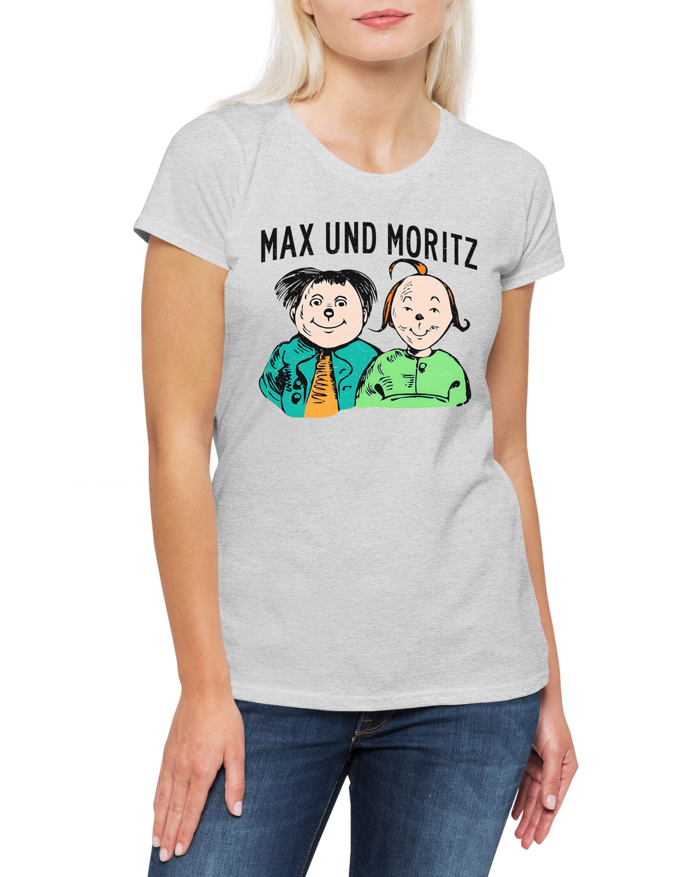 Urban Backwoods Print-Shirt Max und Moritz Damen T-Shirt Wilhelm Lausbuben Klassiker Busch Gedicht (1-tlg) Buch Bild 19. Jahrhundert