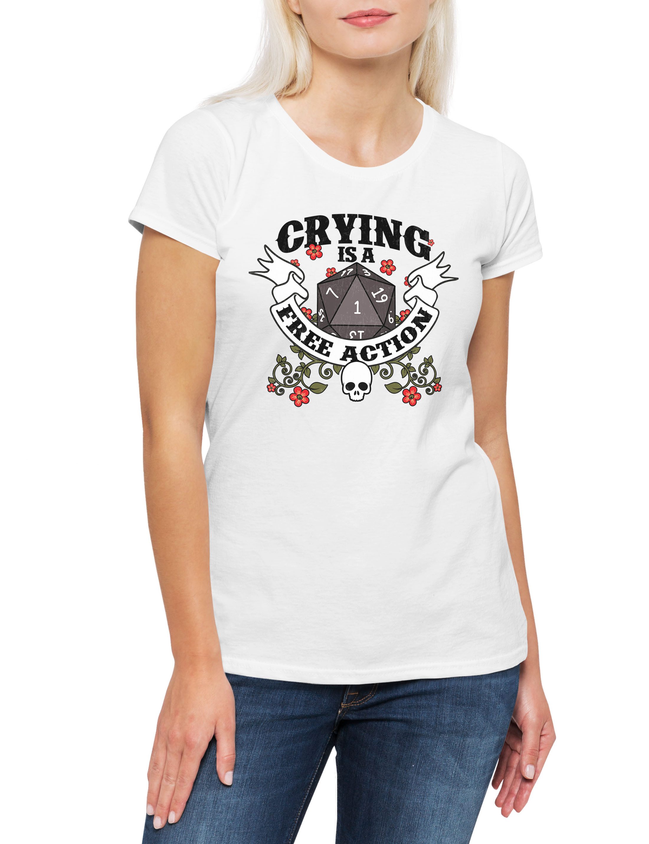 Print-Shirt RPG Crying Is A Free Action Damen T-Shirt Dices D&D Dungeons Würfel