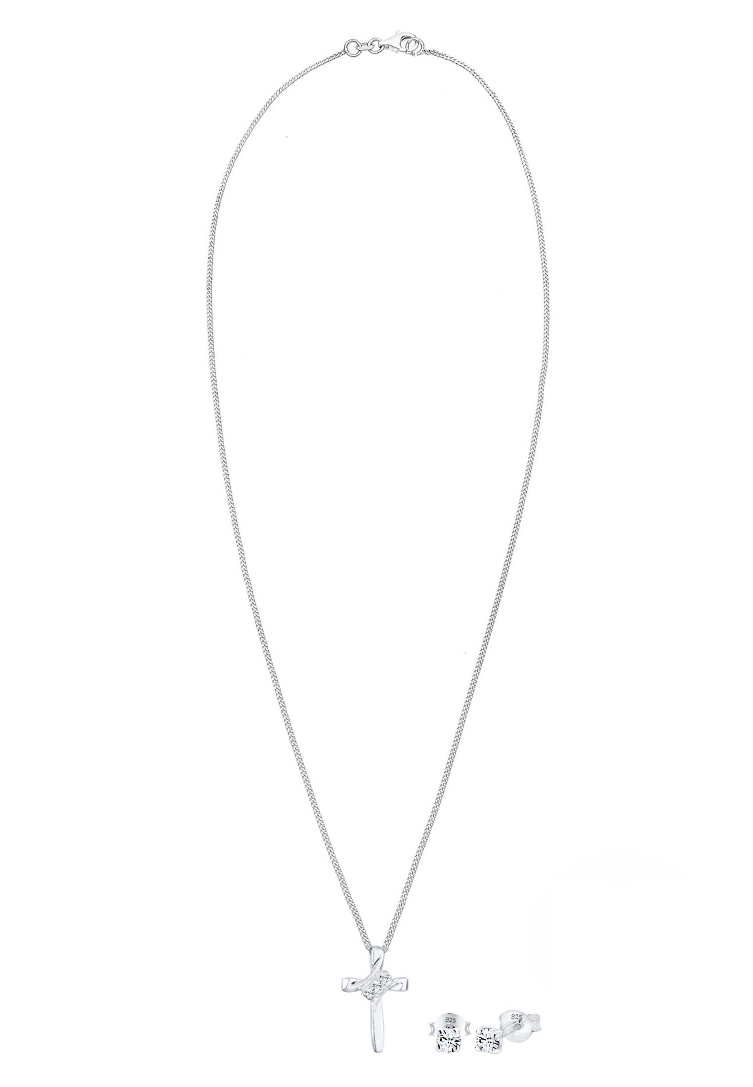 Elli Schmuckset Kreuz Weiß 925 Sterling Silber, mit Kristallen von Swarovski®, Kreuz