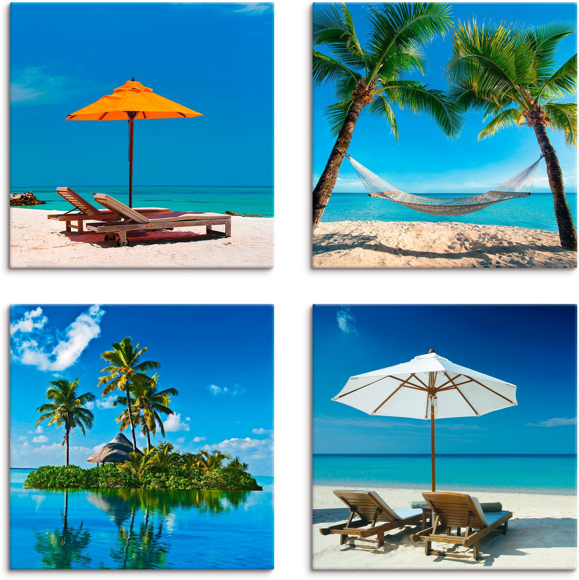 Artland Leinwandbild Tropisches Paradies, Strand (4 St), 4er Set,  verschiedene Größen