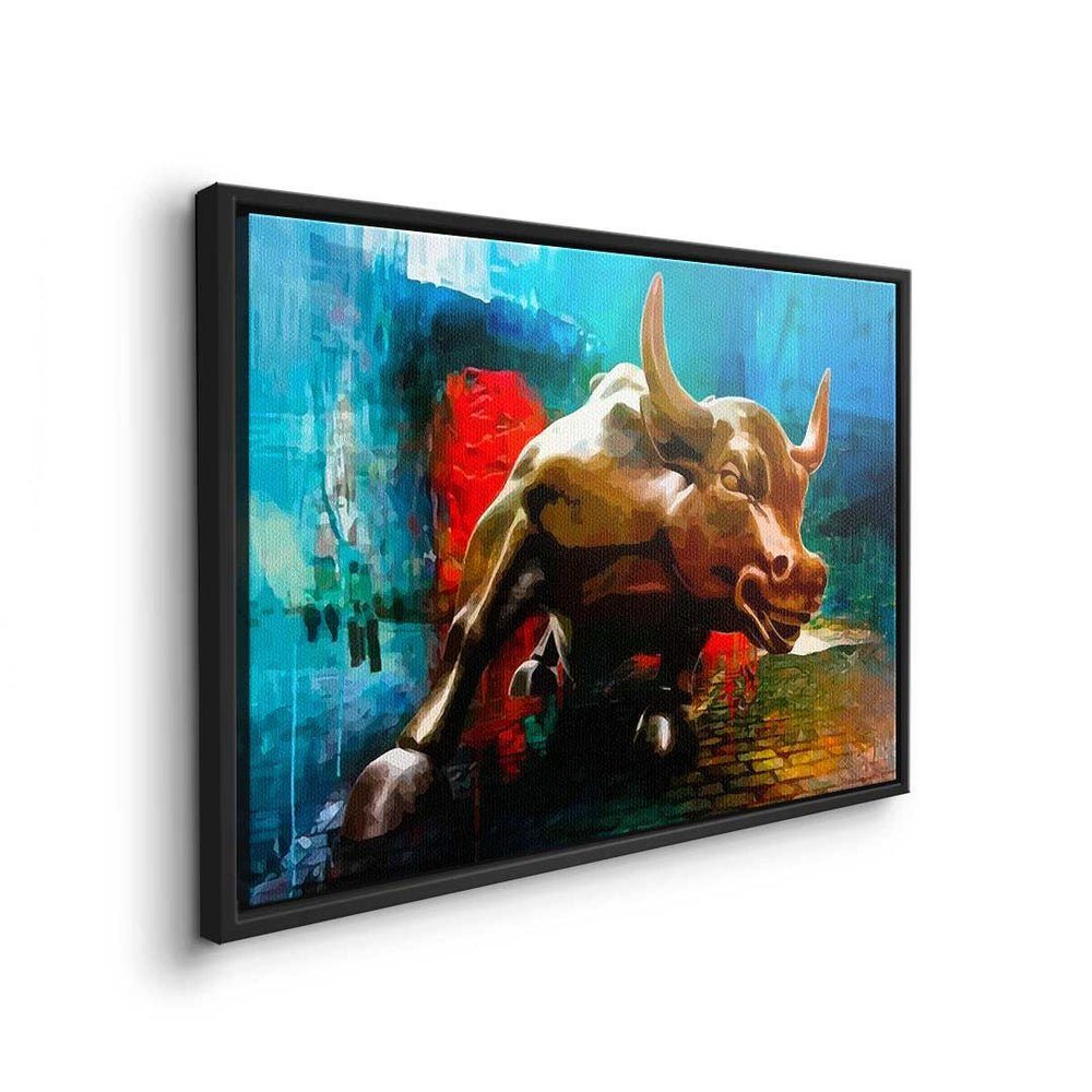 - DOTCOMCANVAS® Leinwandbild Rahmen - Motivation Premium - Leinwandbild, Bronze Bull ohne Trading