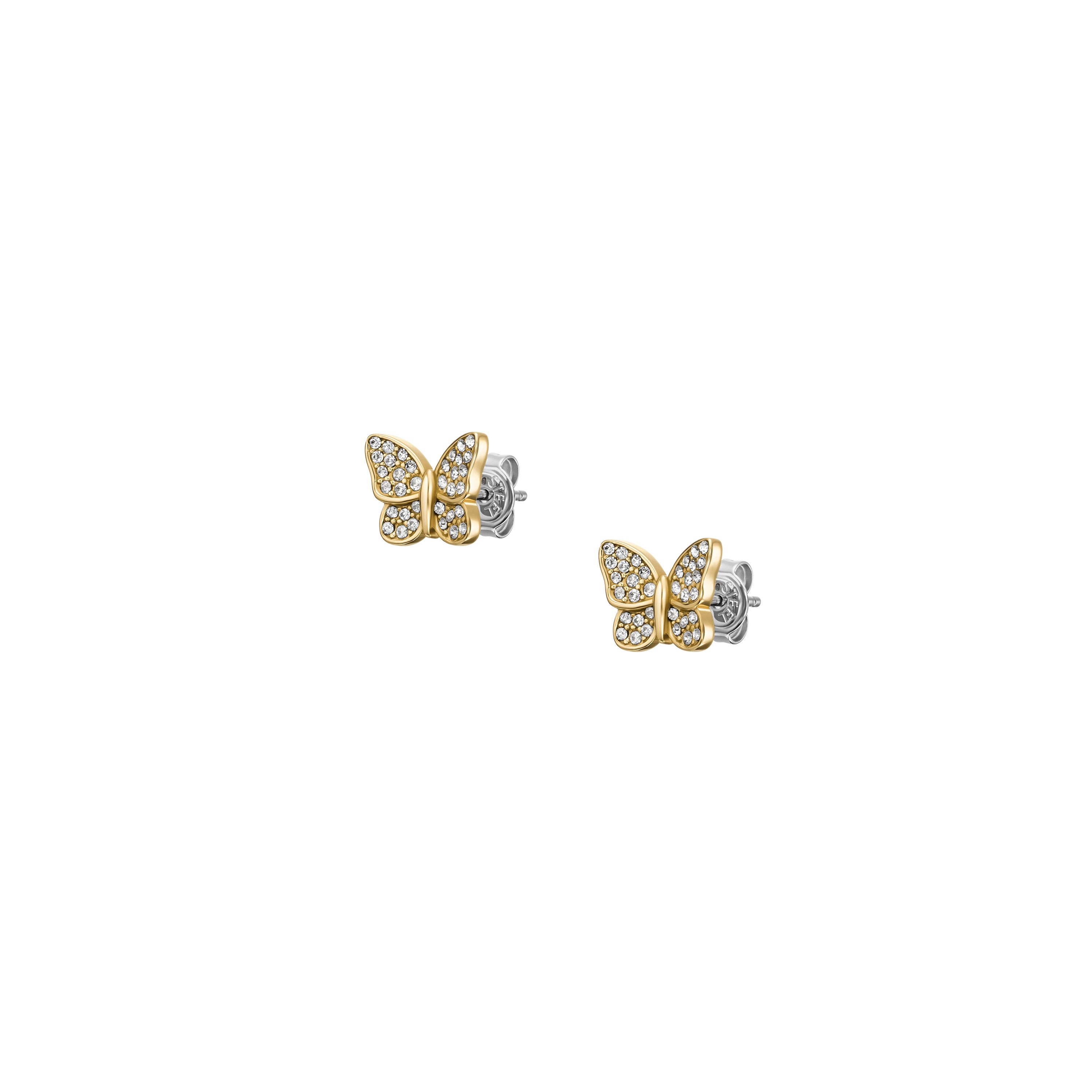 Fossil Paar Ohrstecker Schmuck Geschenk Edelstahl SUTTON Schmetterling, mit Glasstein