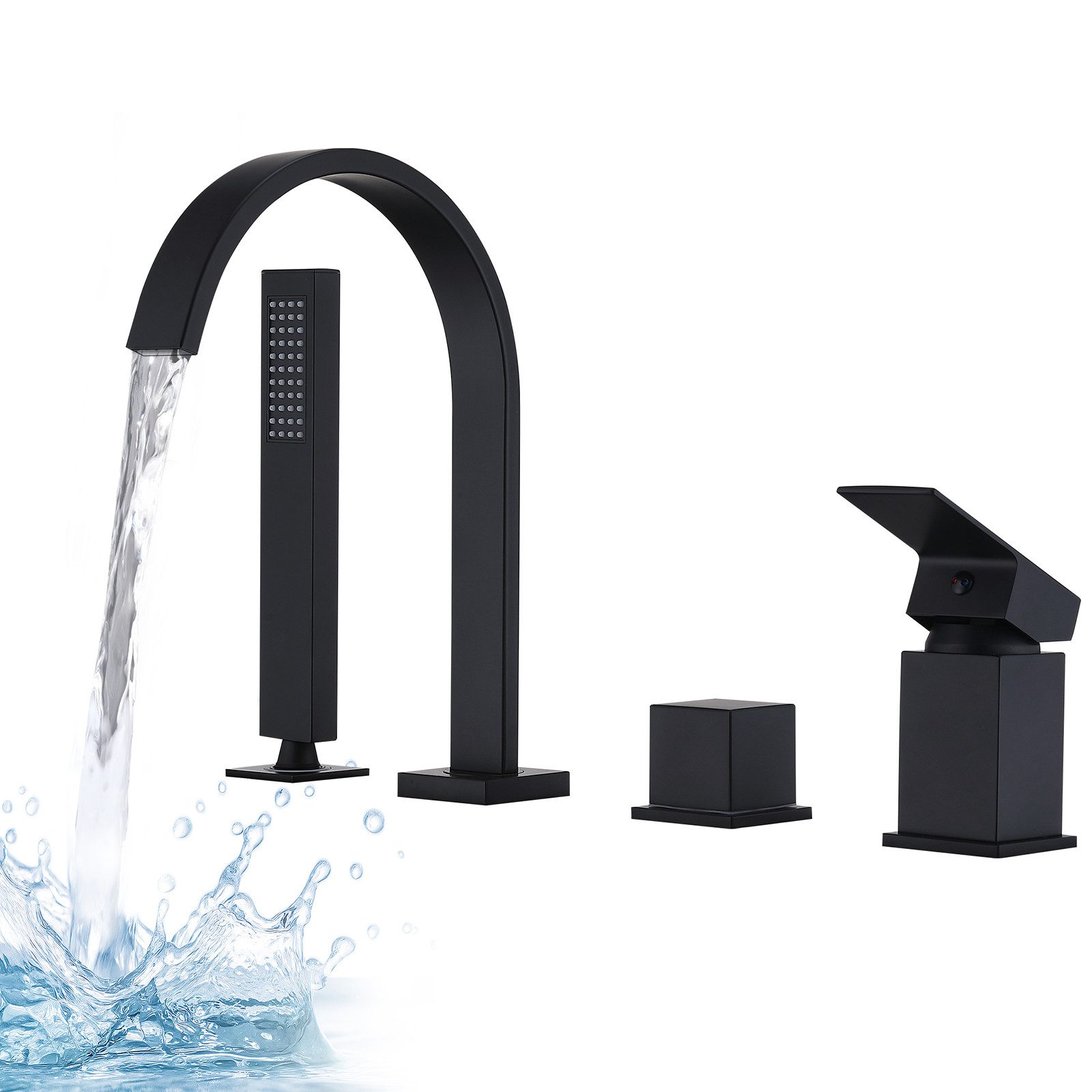 HOMELODY Badarmatur 4 Loch Handbrause Badewannen Armatur Set Wannenrandarmatur Badarmatur Präzise Temperatursteuerung und Flexibler Edelstahl-Schlauch