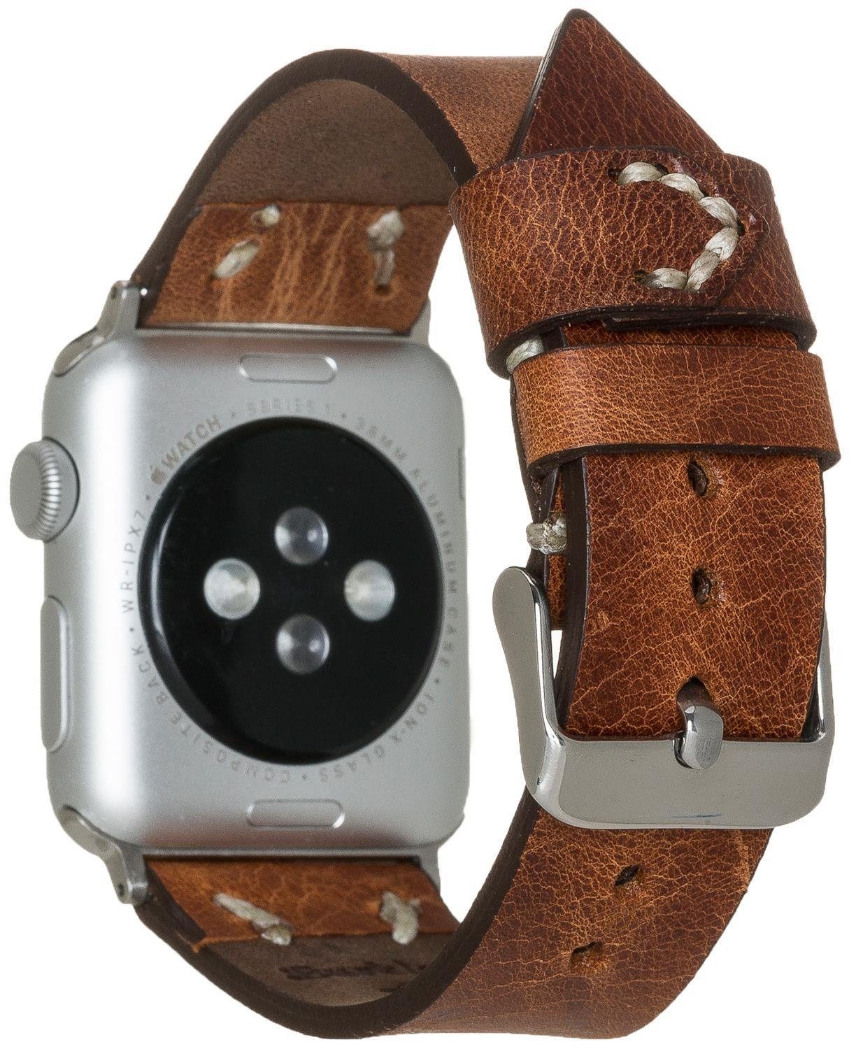 Burkley mit Smartwatch-Armband Series Apple 1-8 Watch Armband, Sattelbraun Leder Watch Apple kompatibel in Vintage 42/44/45mm für