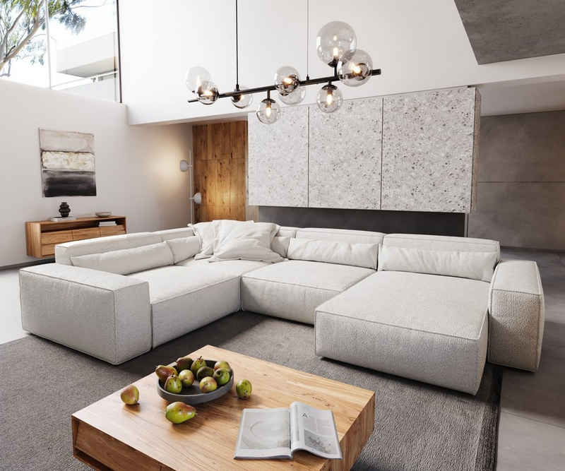 DELIFE Big-Sofa Sirpio, XL Bouclé Creme-Weiß 360x260 cm Recamiere variabel