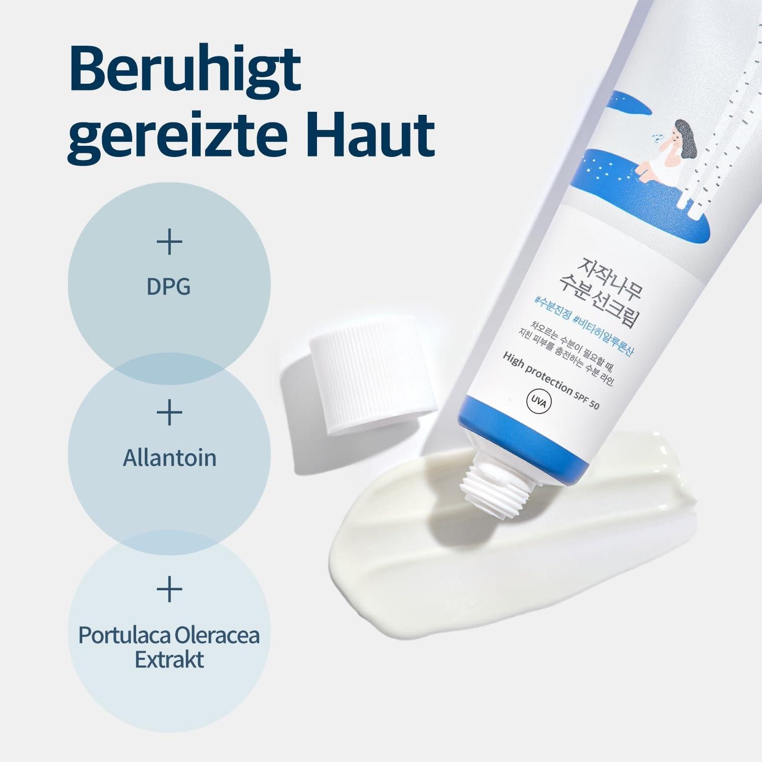 Round LAB Sonnenschutzcreme Birch Juice Moisturizing Sun Cream SPF50+ PA++++ –, feuchtigkeitsspendende Sonnencreme mit Birkensaft, Hyaluronsäure & Niacinamid, 1x Sonnenschutzcreme 50ml, leichter UV-Schutz ohne weißen Film, für empfindliche Haut, 50 ml