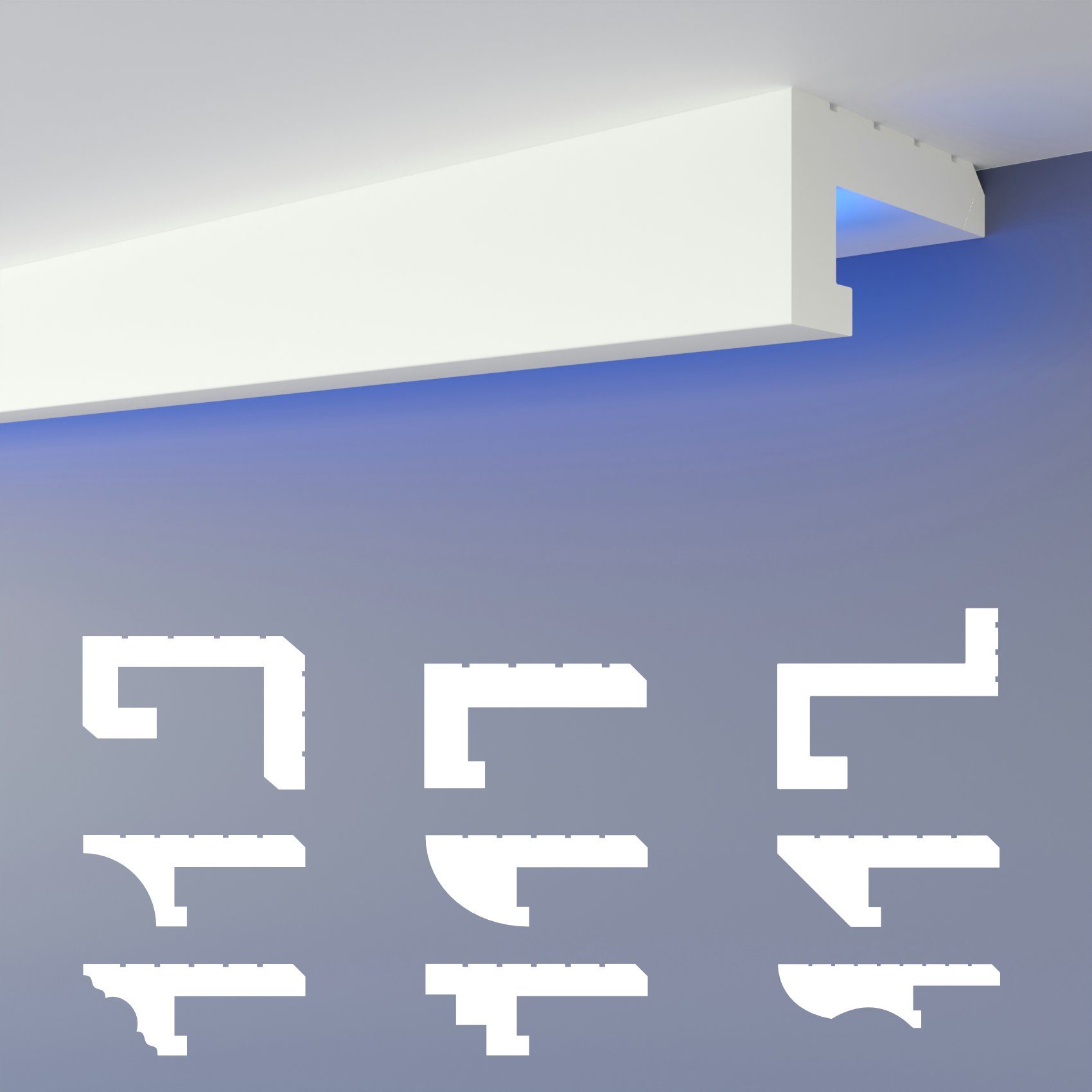 HEXIMO Eckprofil HLED 11 (LED-Schattenfugenprofil Stuckleisten, indirekte Beleuchtung XPS-Styropor-Trockenbau-Decke Stuck-Styropor-Deckenleisten (Muster HLED 11)