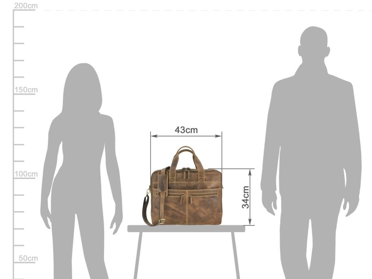 Greenburry Aktentasche Vintage Lehrertasche Herren Leder Business Tasche 43x34cm 2 Fächer, used Look, Bürotasche, für Herren, für Damen
