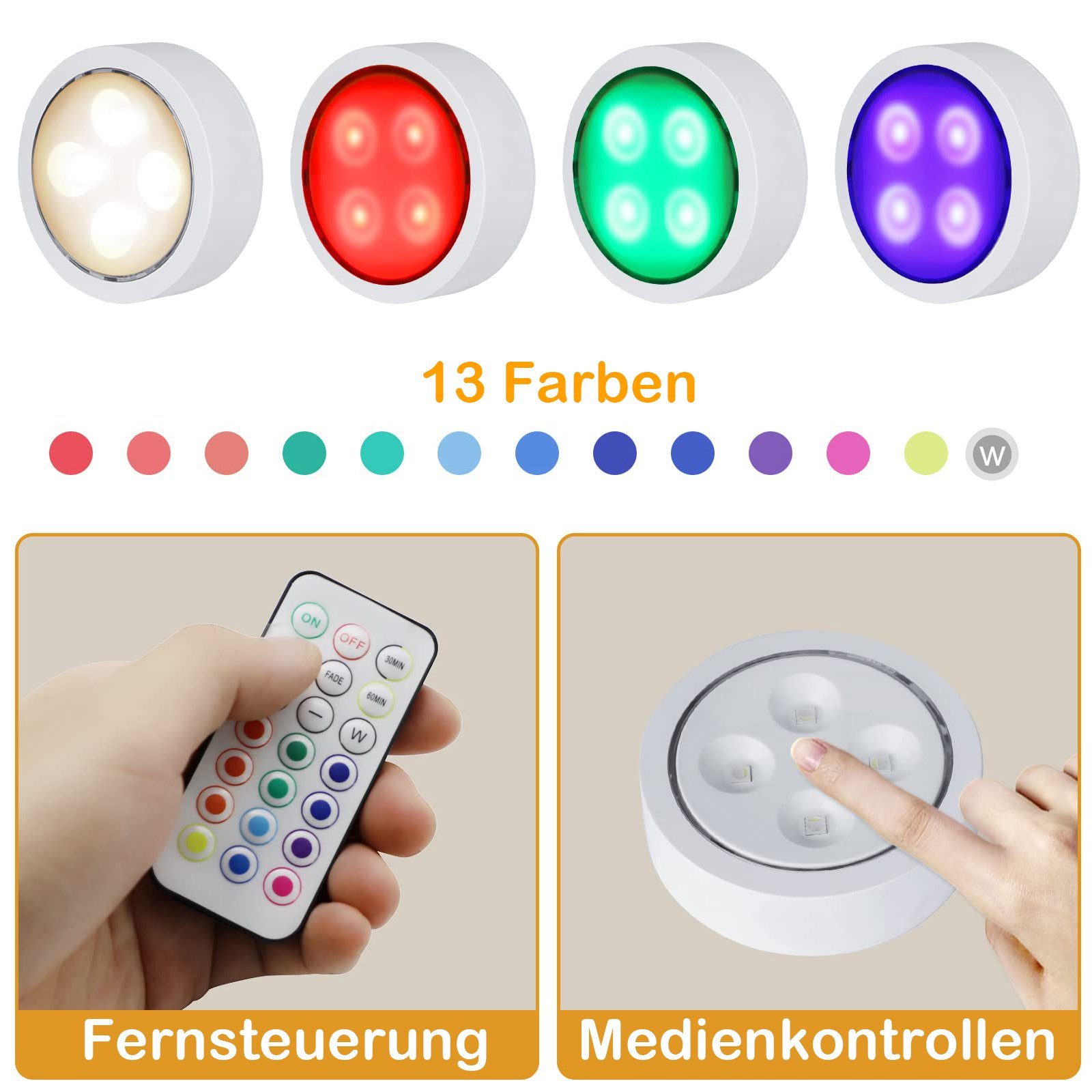Sunicol LED-Leuchtmittel LED Spot Glühbirnen Küche Keller Puck Lichter mit Dimmbar Timer, 1 St., Nachtlicht E26/E27 Spot Lampe Birne mit Fernbedienung RGB/3 Farbe