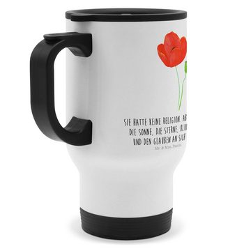 Mr. & Mrs. Panda Thermobecher Blume Mohnblume - Weiß - Geschenk, Kaffeebecher, Kaffeetasse zum Mitn, Edelstahl, Umweltfreundlich