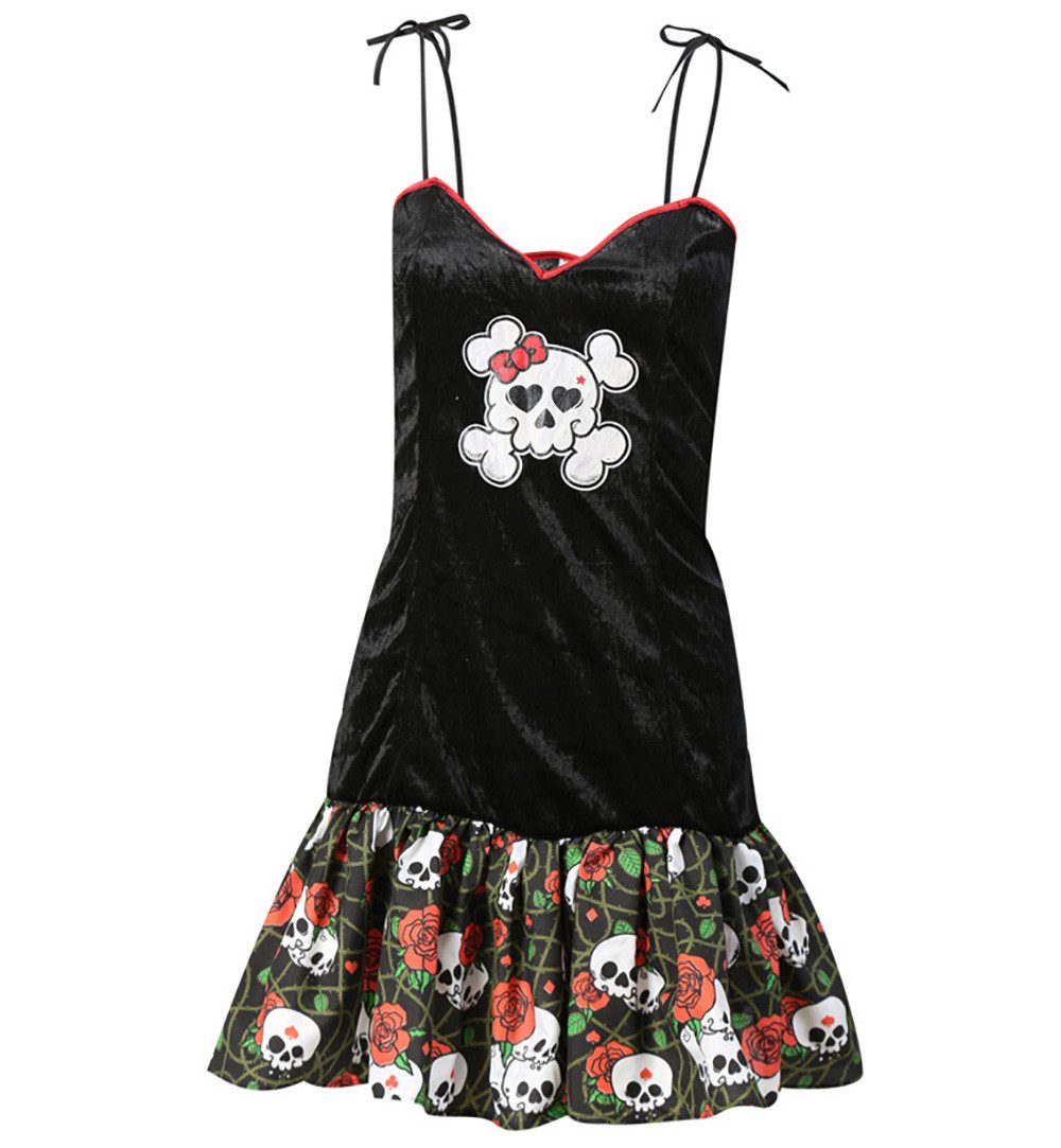 Fries Zombie-Kostüm Totenkopf Kleid Mexikanischer Totentag Día de los Muertos Damen