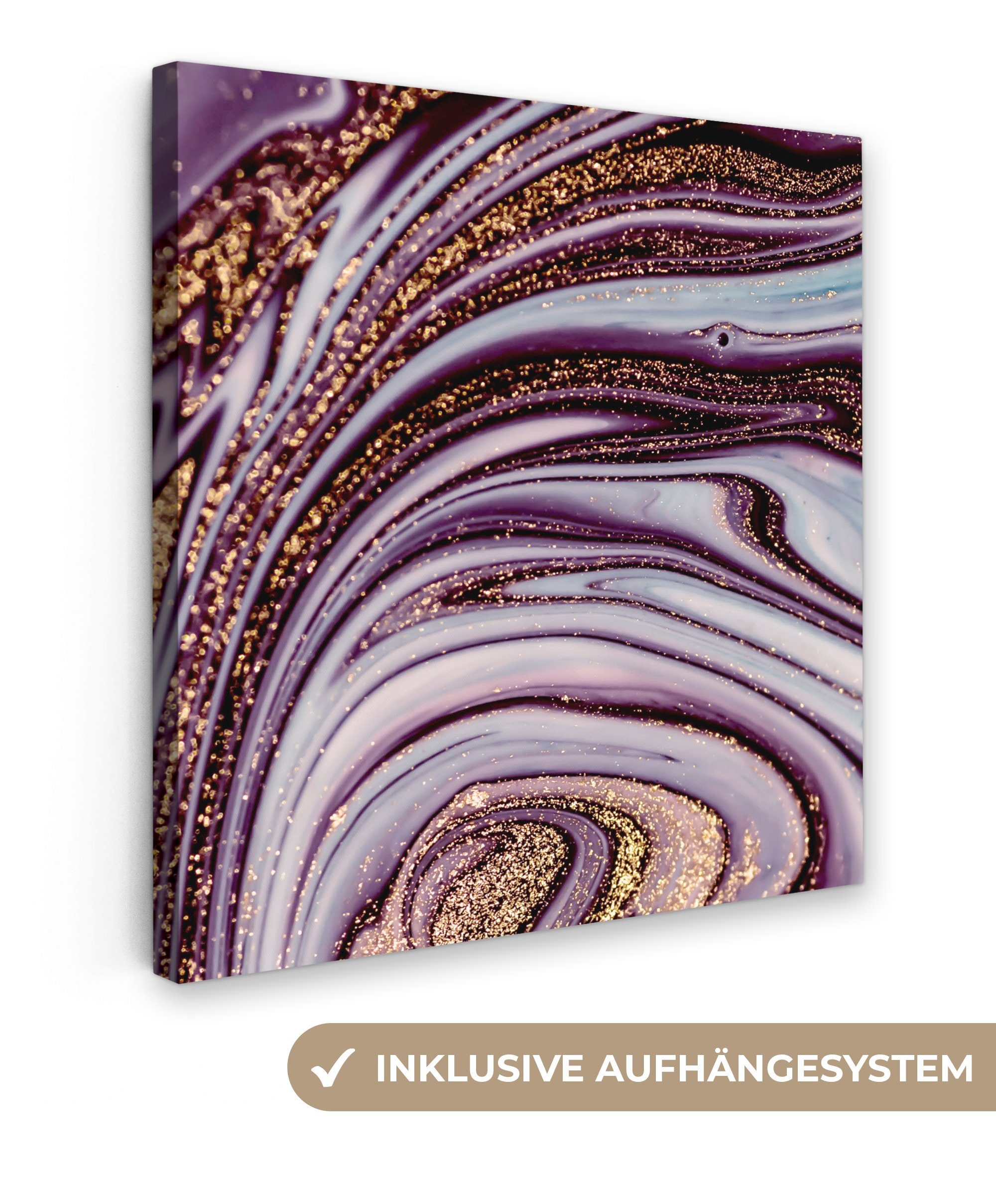OneMillionCanvasses® Leinwandbild Marmor - Luxus, (1 cm Glitter Wohnzimmer St), für Leinwand - Bilder Gold 50x50 - - Marmoroptik - Rosa Schlafzimmer