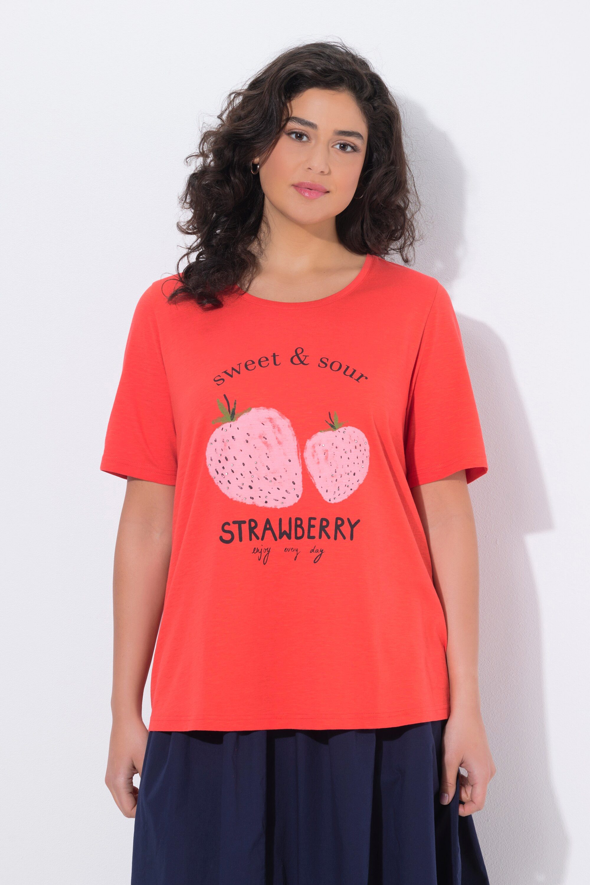 Ulla Popken T-Shirt T-Shirt Erdbeeren Classic Rundhals Halbarm günstig online kaufen