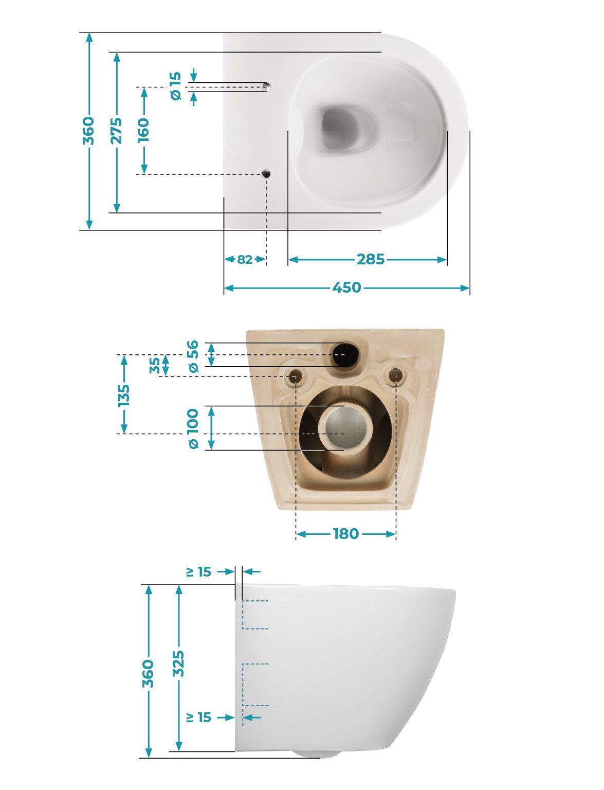 Calmwaters Tiefspül-WC Raumspar-WC spülrandlos, wandhängend, Abgang Waagerecht, Set mit WC-Sitz, Weiß, verkürzt 45 cm, Absenkautomatik, Duroplast, 08AB6159 – Bild 5 von 5