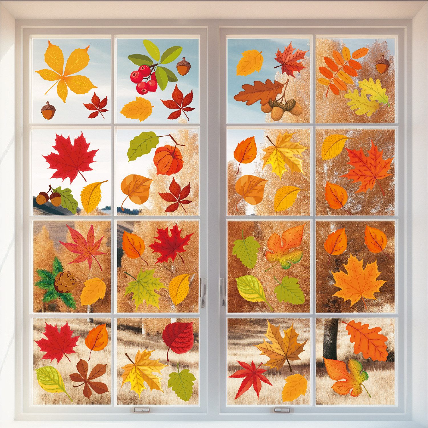 Sorvyzxn Fensterfolie Fensterbilder Herbst, Herbstdeko,Erntedankfest Fensterbilder, Selbstklebend Herbst Deko Aufkleber, für Fenster Kinderzimmer Cafés Halloween Party