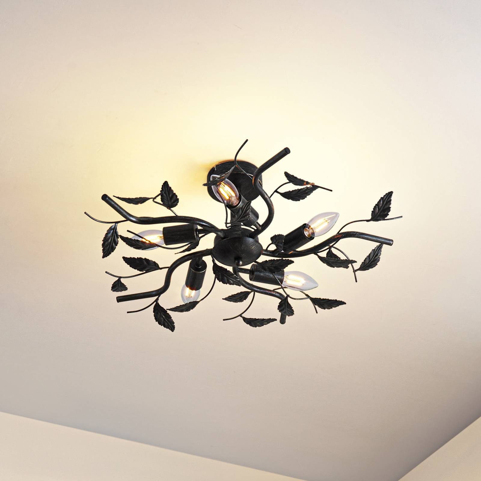 Lindby Deckenleuchten Yos, Metall, Schwarz IP20, günstig online kaufen