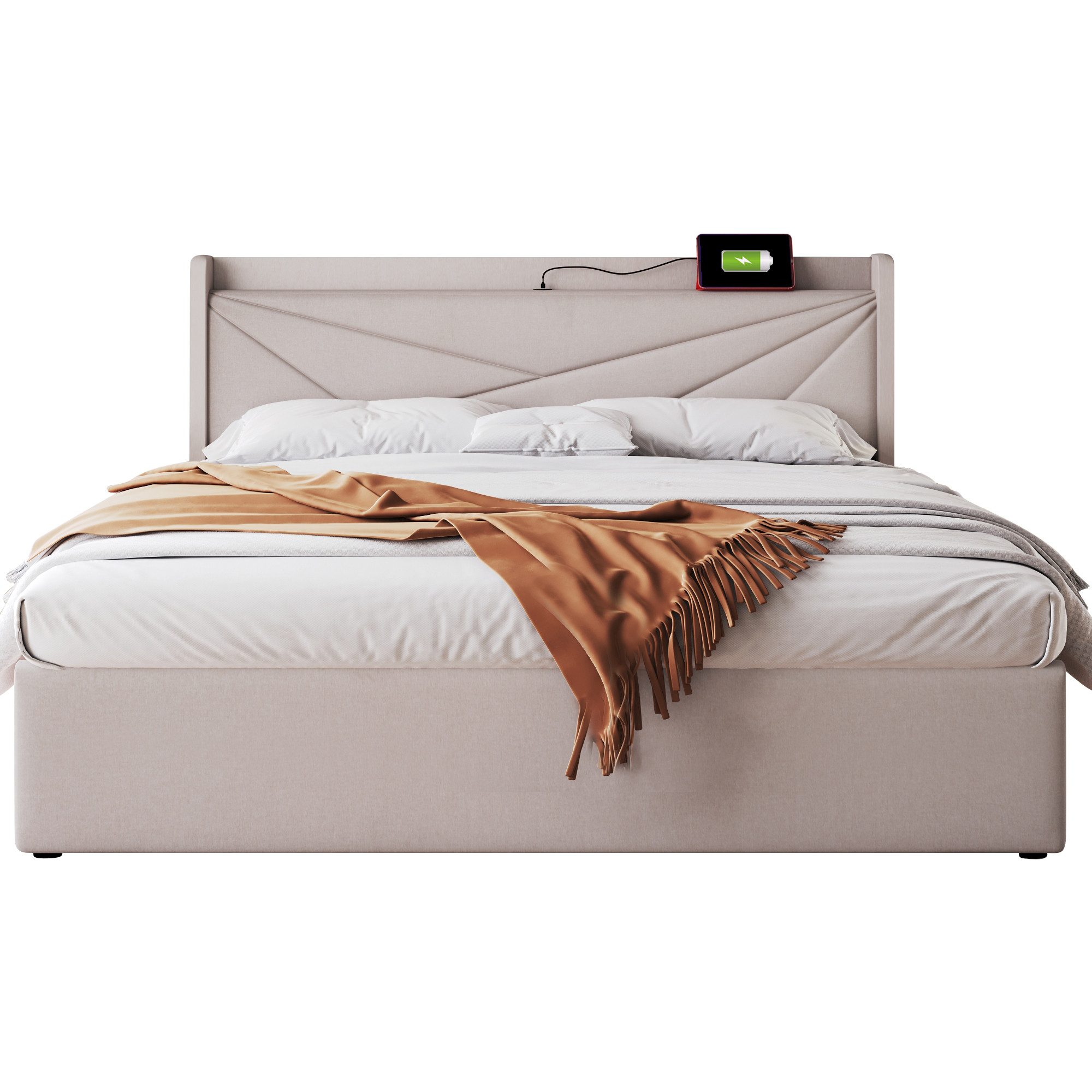 OKWISH Polsterbett Stauraumbett mit USB/Typ-C Ladeanschluss günstig online kaufen