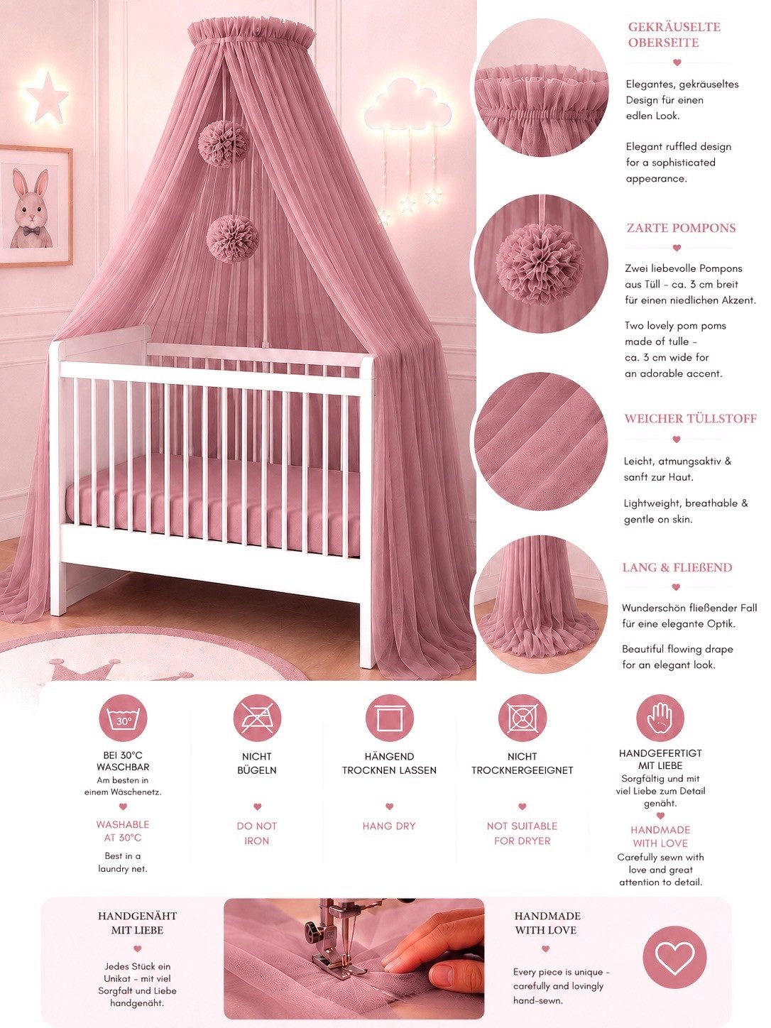 Baby Fancyroom Betthimmel Betthimmel aus 12 Meter Tüll aus 1. Klasse für Kinderbett Gitterbett, Himmel für Babybett Kinderbett