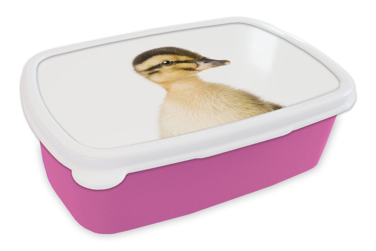 MuchoWow Lunchbox Ente - Gelb - Tiere - Natur, Kunststoff, (2-tlg), Brotbox für Erwachsene, Brotdose Kinder, Snackbox, Mädchen, Kunststoff rosa