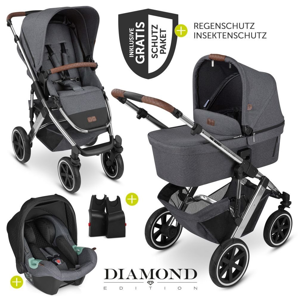 ABC Design Kombi-Kinderwagen Salsa 4 Air - Diamond Edition - Asphalt,  (9-tlg), Kinderwagen Buggy mit Babywanne, Babyschale, Sportsitz, Regenschutz