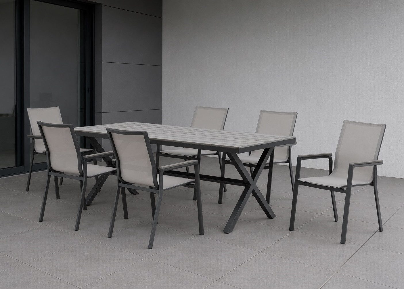 Gardissimo Garten-Essgruppe Gartenmöbel Set Garten Sitzgruppe Catania Terrassen Set Alu wetterfest, (Spar-Set, 7-tlg., 1 Tisch + 6 Stühle), pflegeleicht wetterfest stapelbar stabil