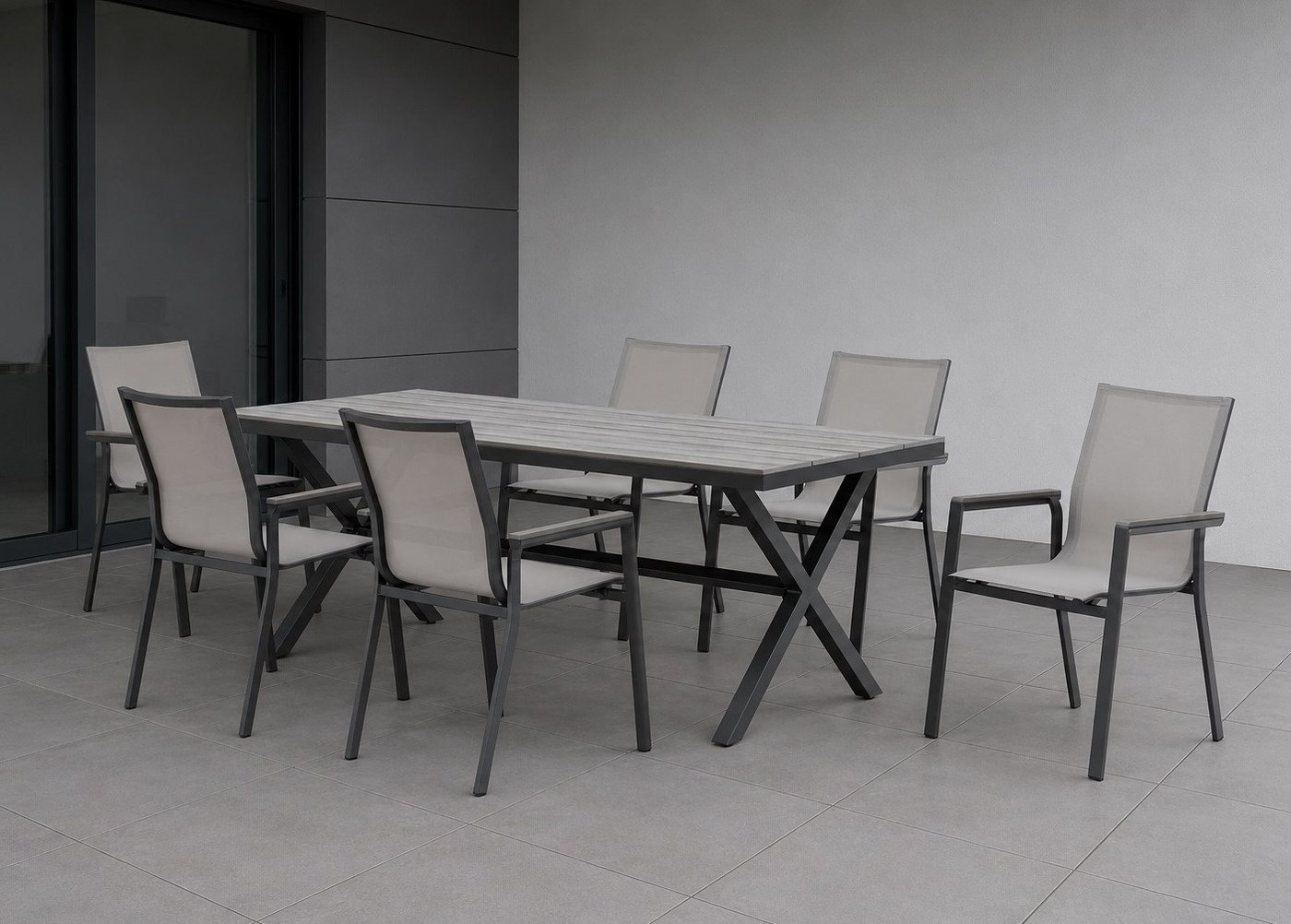 Gardissimo Garten-Essgruppe Gartenmöbel Set Garten Sitzgruppe Catania Terrassen Set Alu wetterfest, (Spar-Set, 7-tlg., 1 Tisch + 6 Stühle), pflegeleicht wetterfest stapelbar stabil