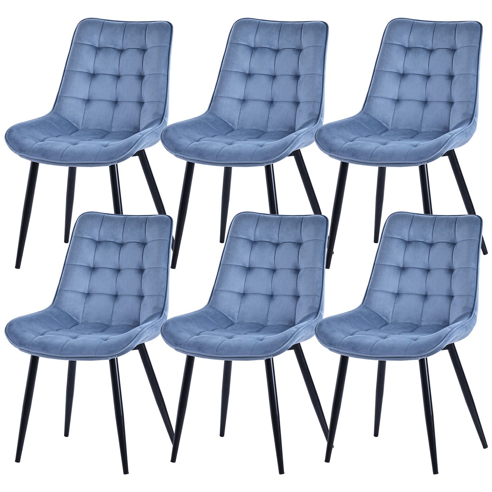HOMAVO Esszimmerstuhl Stuhlset – Polsterstühle, Samt oder Webstoff, Metall-Füße (Nach EN 12520 geprüft, 6 St), mit Ergonomischer Rückenlehne und Metallbeinen