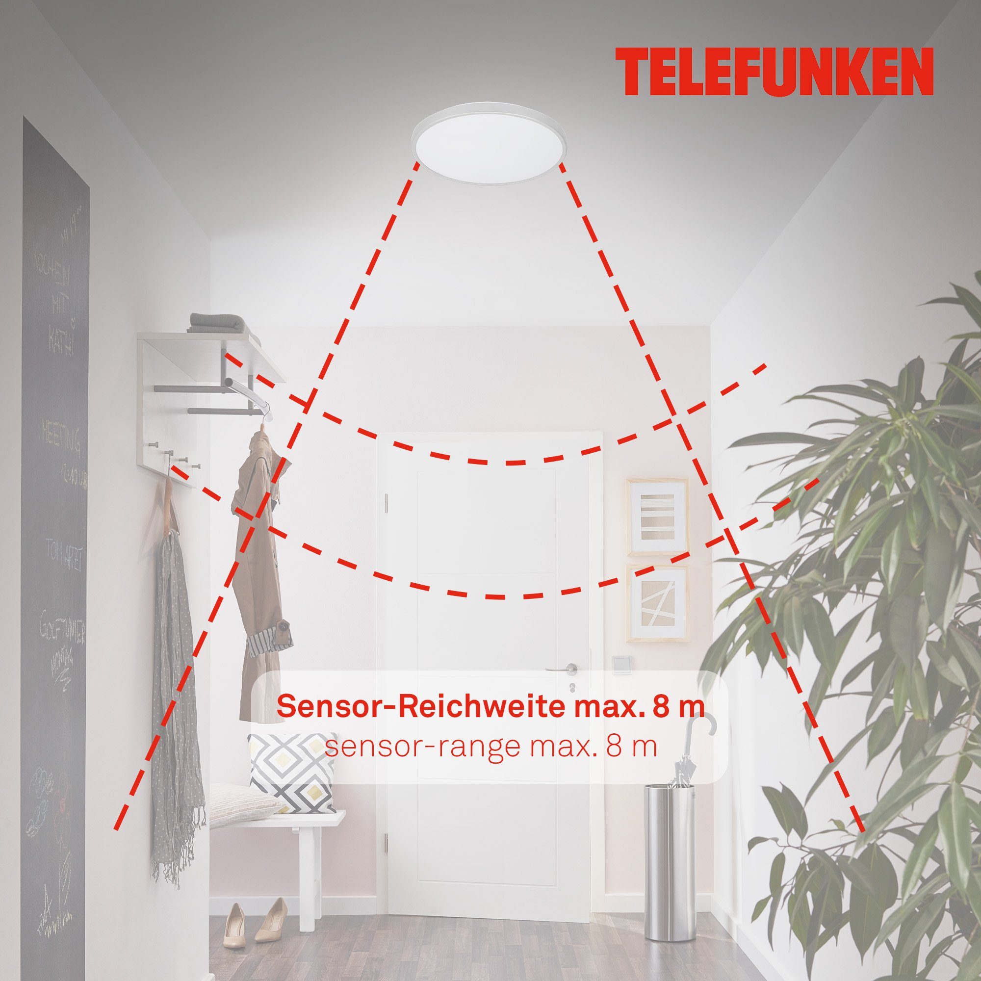 Telefunken 12W Ø 1200lm 601604TF, Deckenleuchte 4000K fest Neutralweiß, Deckenleuchte 29cm Sensor LED LED verbaut,