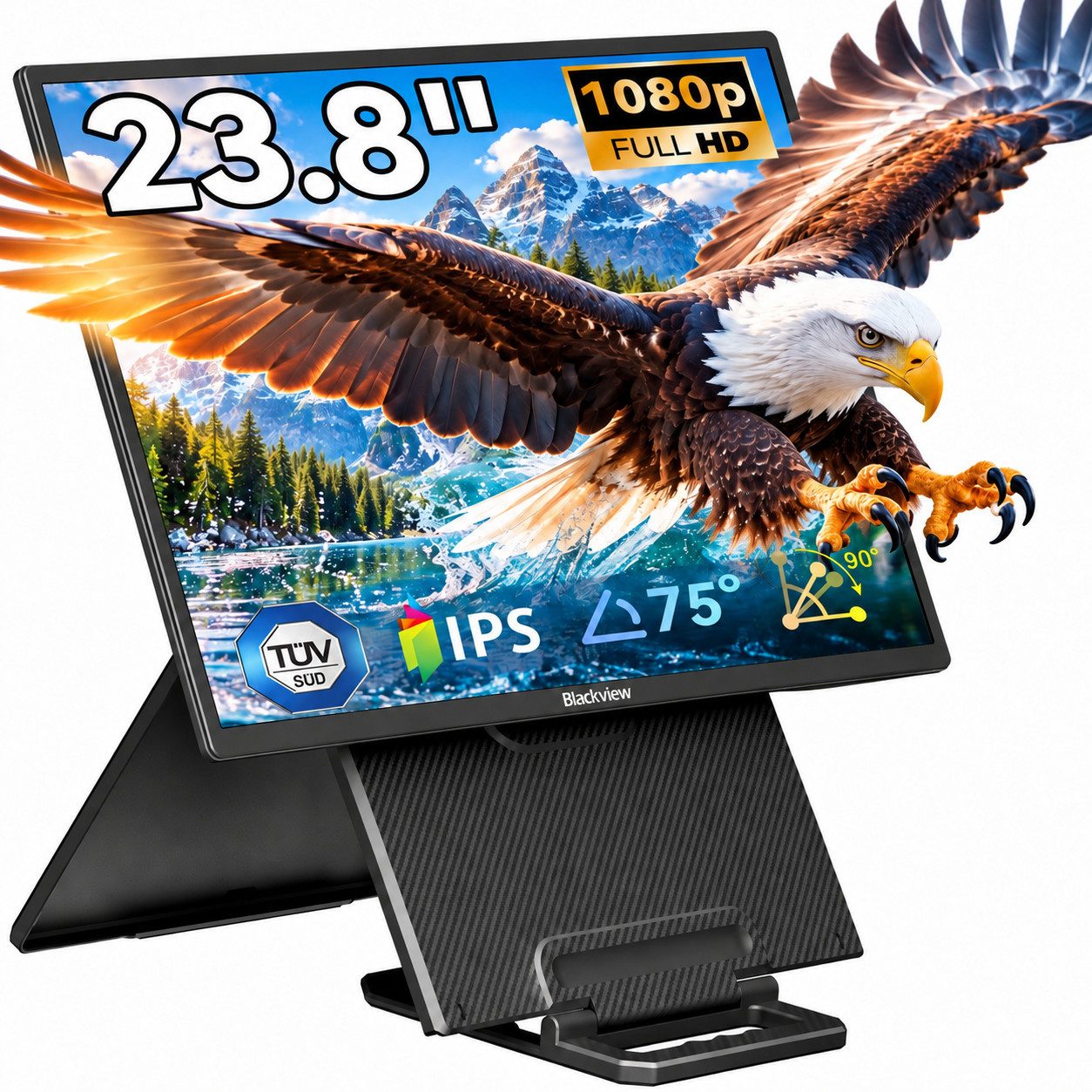 blackview 23,8'' FHD Laptop Bildschirm Erweiterung, LCD, IPS, 1920×1080 Portabler Monitor (60,5 cm/23,8 ", 1920x1080 px, Full HD, IPS, Gaming Monitor, Kompatibel mit Windows/Mac/Android/ChromeOS)