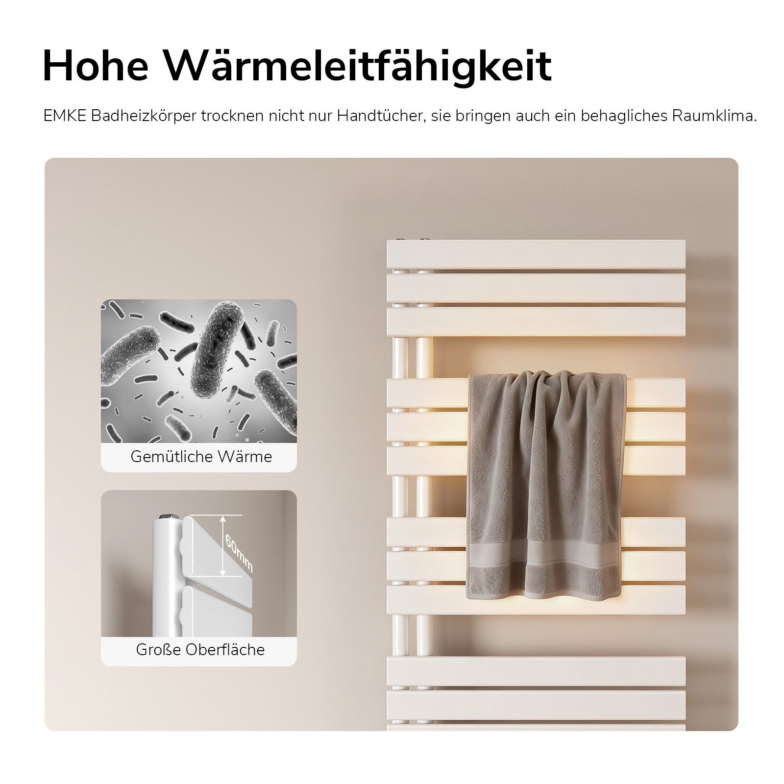 EMKE Badheizkörper Flach Paneelheizkörper Handtuchtrockner, 479W für 5qm Ra günstig online kaufen