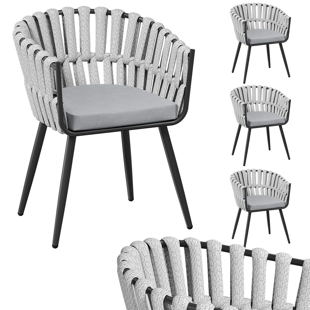 STEELSØN Gartenstuhl Tarian mit Sitzkissen, Loungesessel im Rope-Design (4er-Set, Hellgrau), wetterfest & höhenverstellbar, bis 120kg belastbar