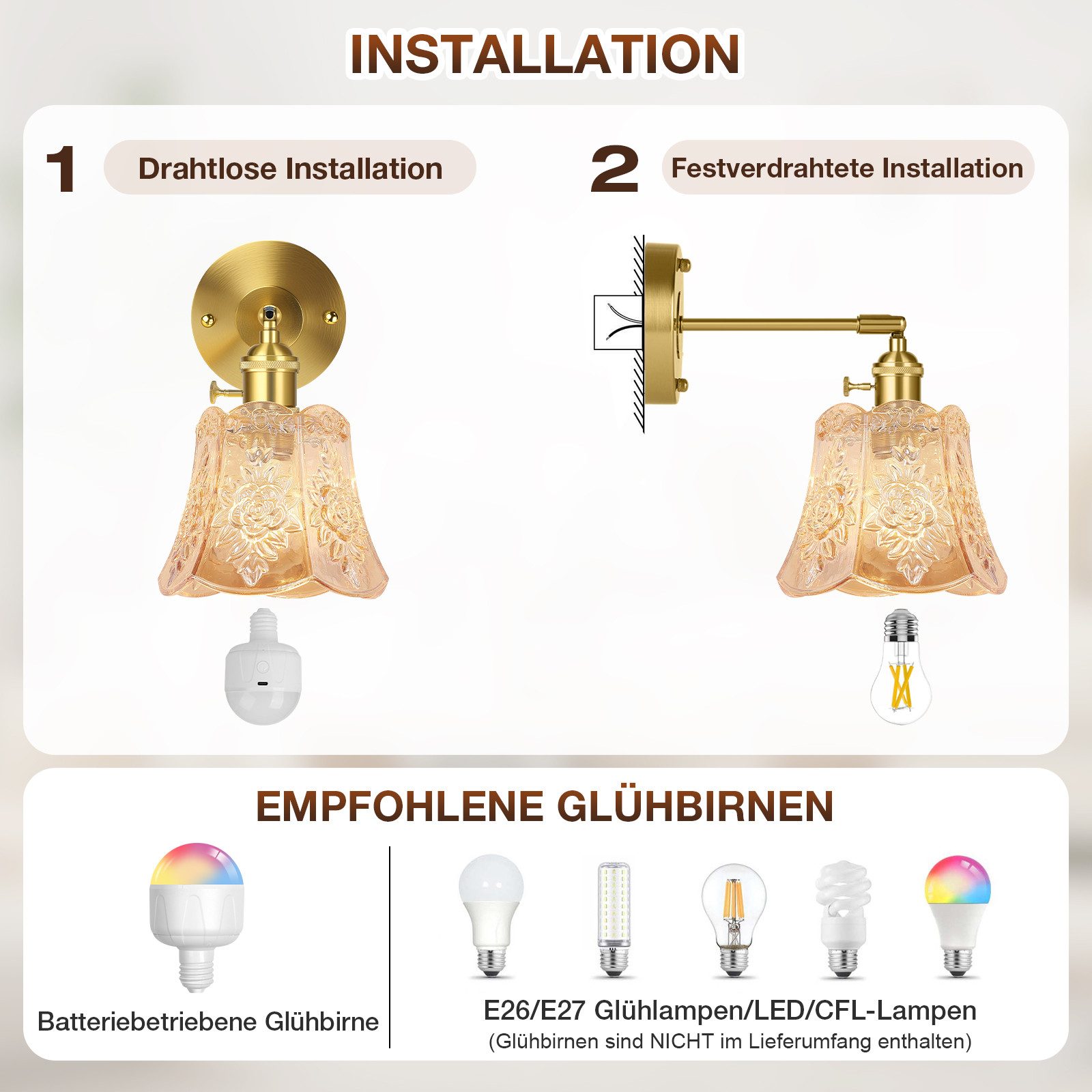 MUPOO Wandleuchte Retro Wandleuchte Innen,Led Gold Wandlampe Vintage mit Sc günstig online kaufen