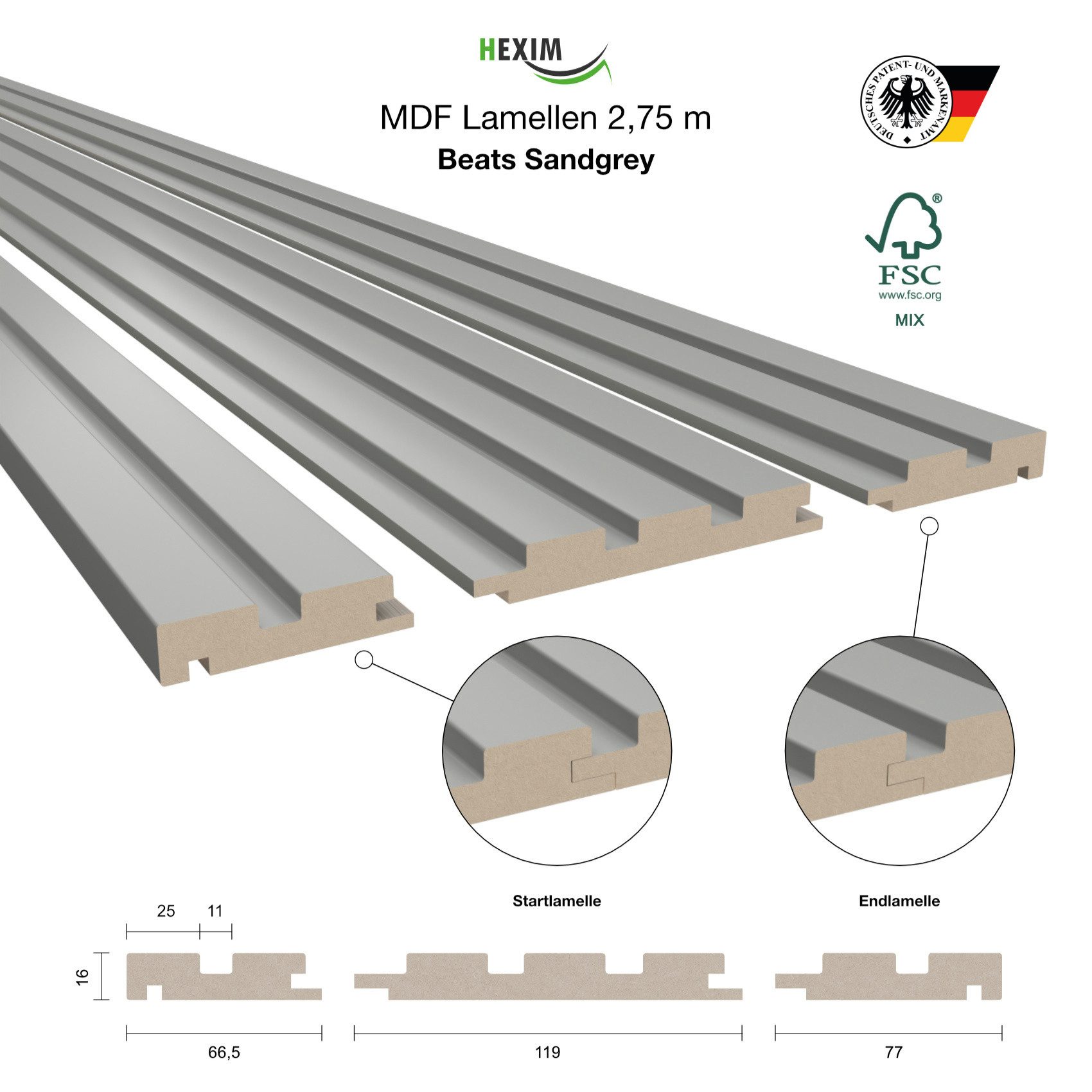 Hexim Wanddekoobjekt Beats De Luxe Sandgrey (Beats Lamellen 2,75m MDF Lamel günstig online kaufen