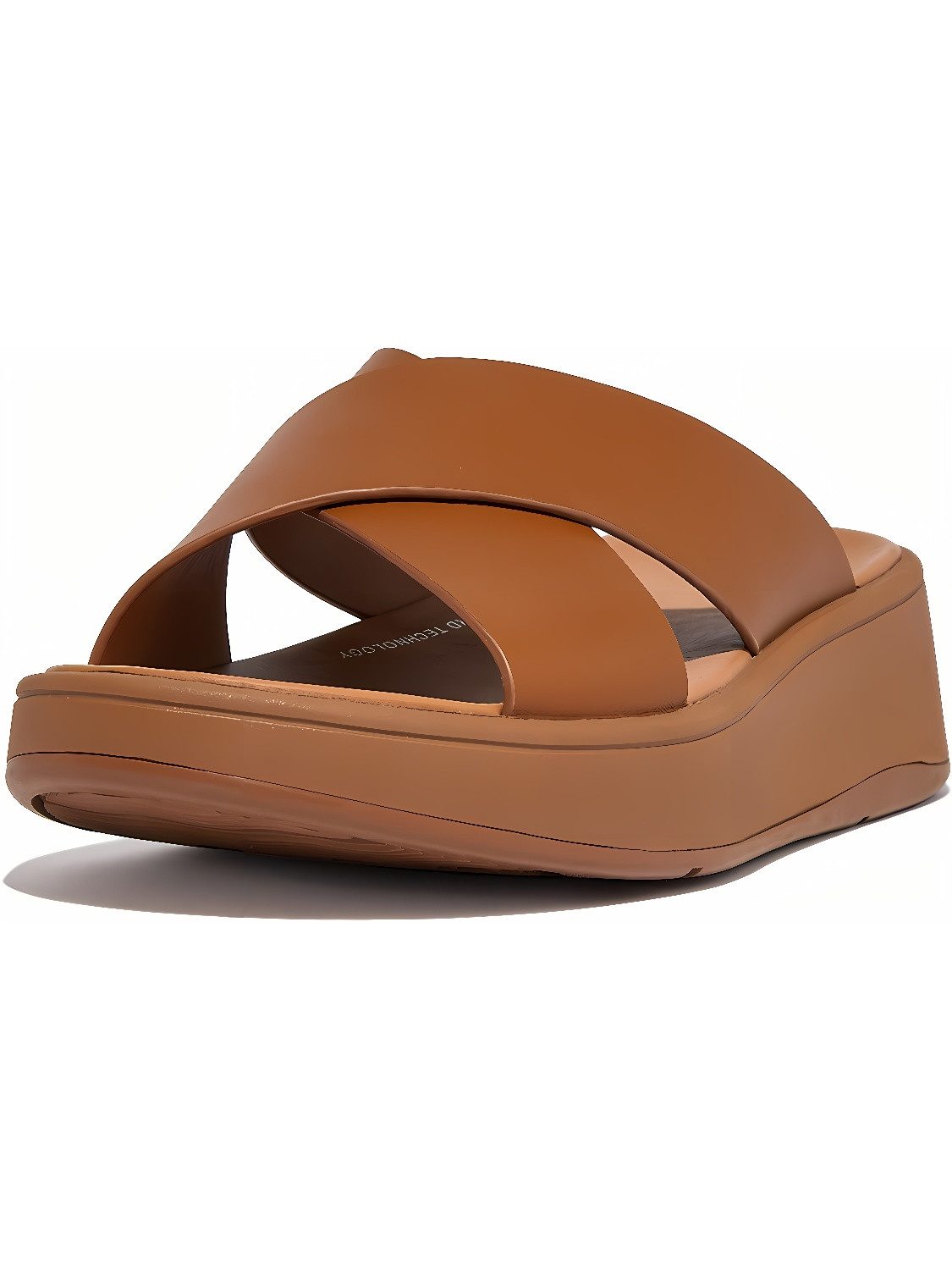 F-Mode Leather Flatform Cross Slides Sandale