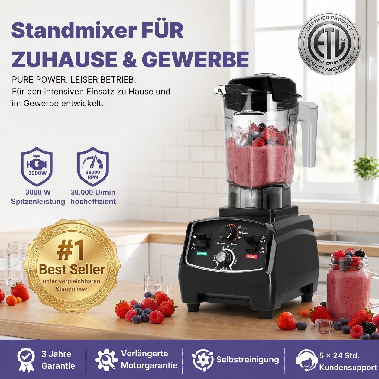 Forrlite Slow Juicer 2026 Neu 3000W Standmixer, 2L Mixer Smoothie Maker, Shaker für Protein, 38.000 U/Min Hochleistungsmixer, mit Rührstab, Selbstreinigend, Tim – Bild 2 von 5