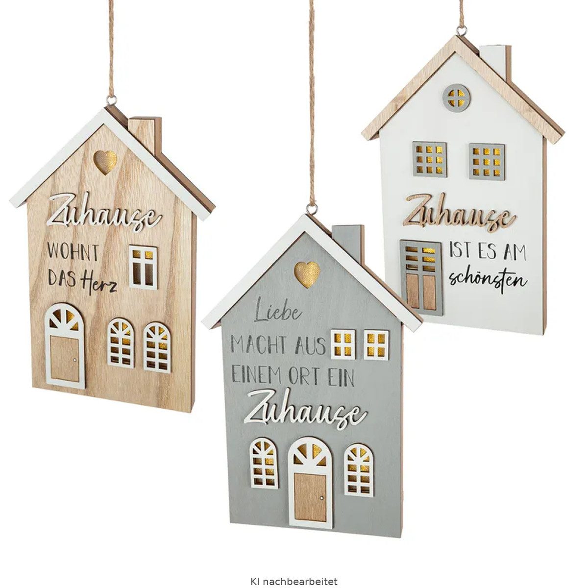 GILDE LED Schreibtischlampe LED Hänger Haus „Zuhause“ von Gilde – Holz Deko mit Spruch & Beleuchtu