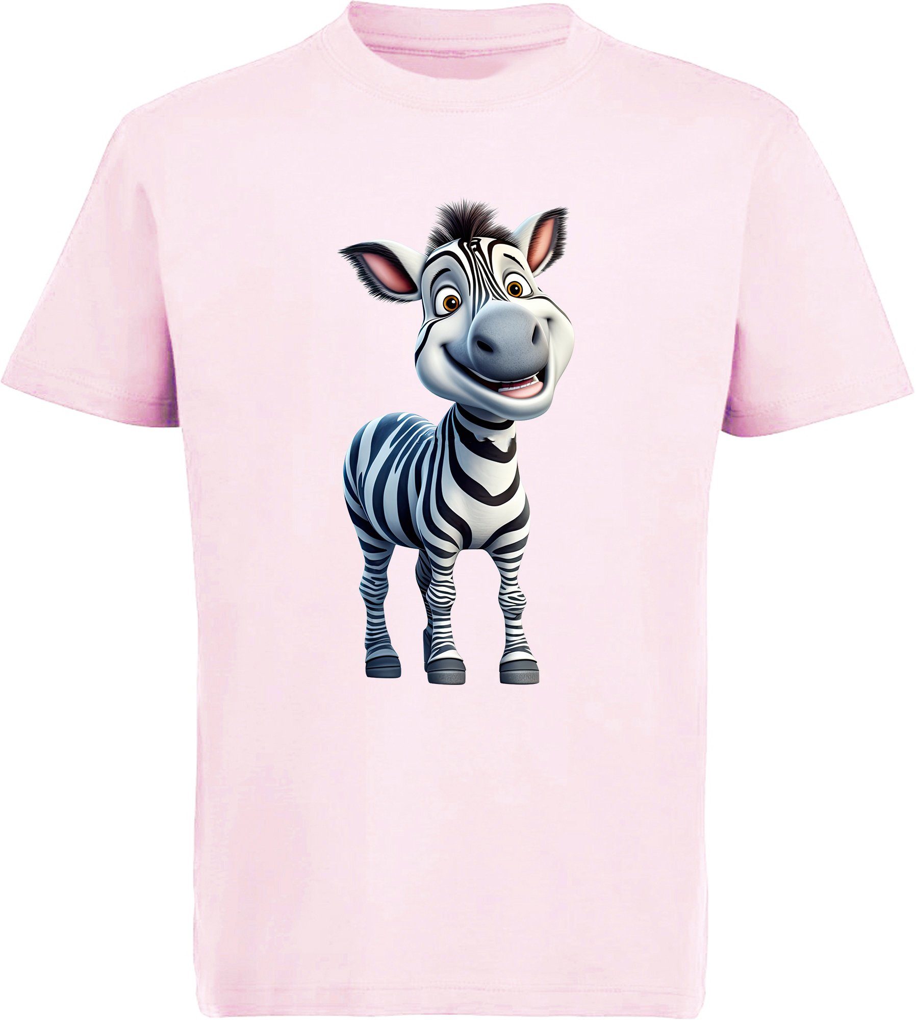 MyDesign24 T-Shirt Kinder Wildtier Print bedruckt Zebra rosa mit Aufdruck, Baumwollshirt - Baby Shirt i280