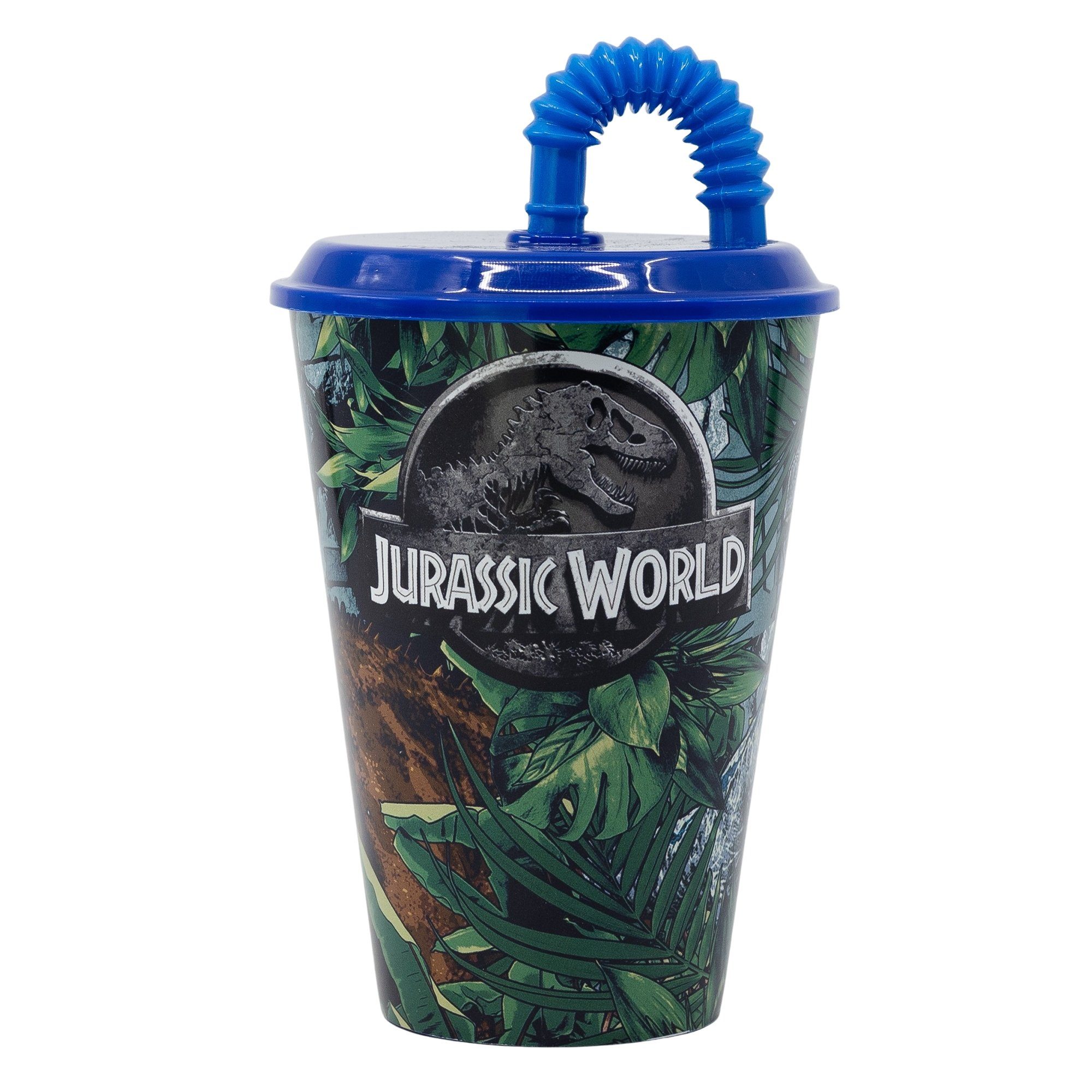 Jurassic World Kinderbecher, Kunststoff, mit Deckel und Trinkhalm 430 ml BPA frei