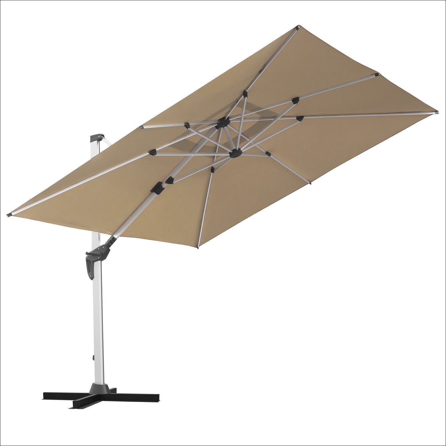 anndora-sonnenschirm Ampelschirm aus Aluminium Marktschirm, LxB: 300,00x300,00 cm, mit Metallkreuz, wasserabweisende Beschichtung - 360° schwenkbar - Kurbelmechanik