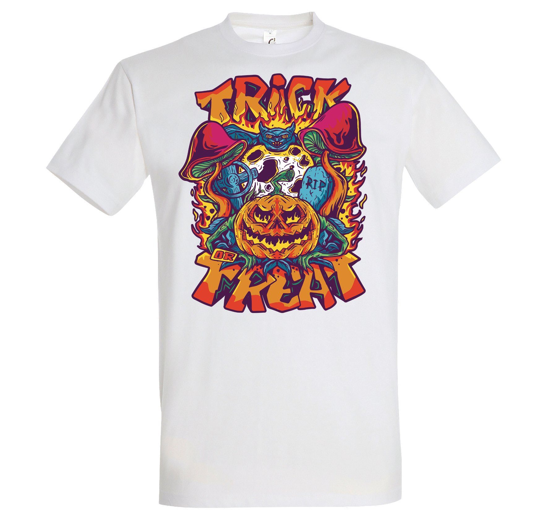 Youth Designz T-Shirt Halloween Herren T-Shirt Horror Trick or Treat Pilz Fun-Look mit Trendigem Frontdruck Weiss