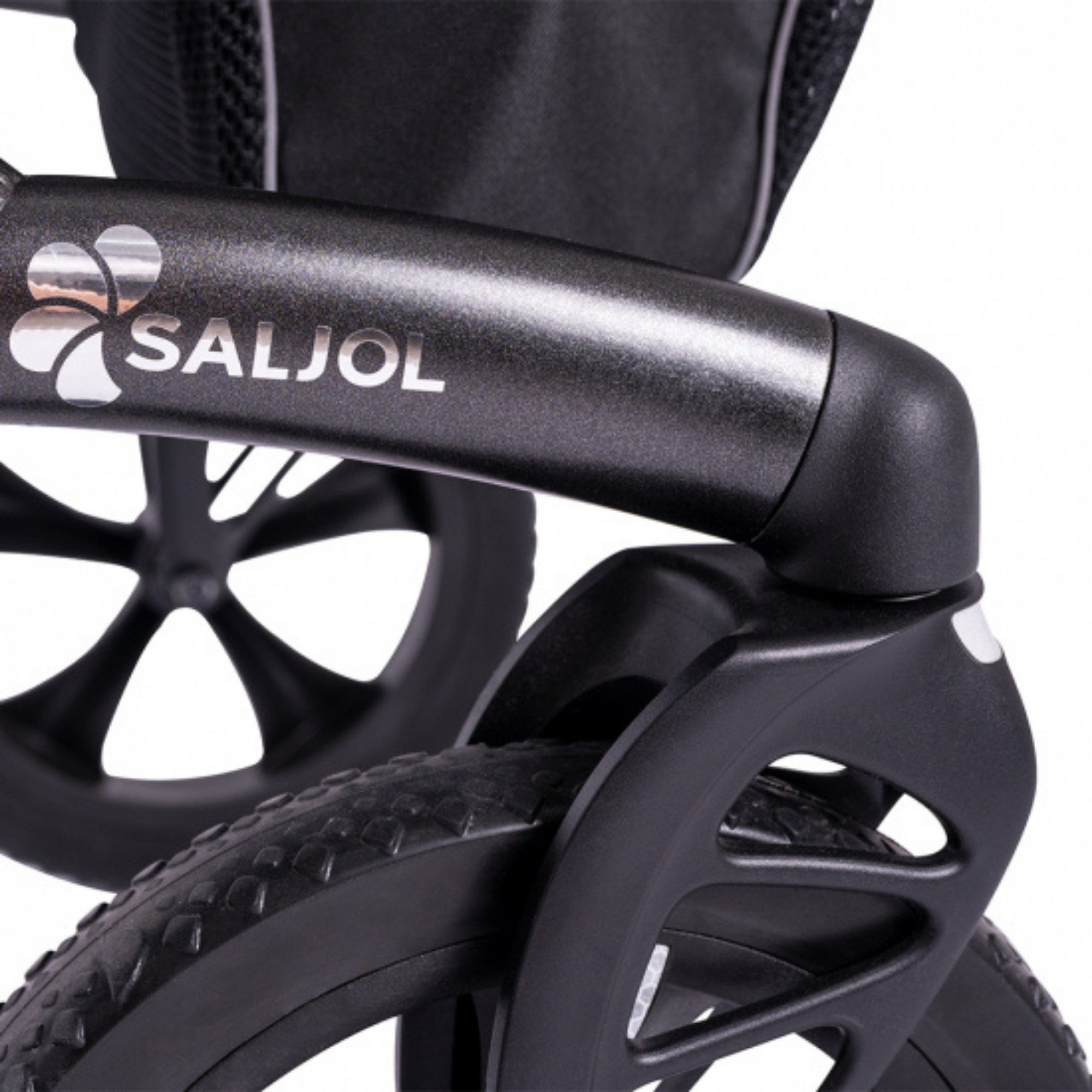 Saljol Rollator Saljol Allround Rollator mit Vollausstattung Farbe: Magic Black, Inkl. Rückengurt, Netztasche, Stockhalter, Klingel und LED-Licht