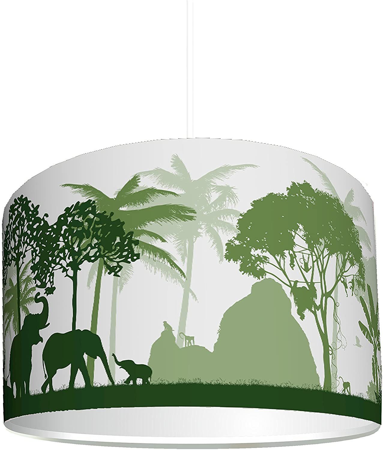 STIKKIPIX Lampenschirm KL43, Kinderzimmer Lampenschirm "Dschungel grün", kinderleicht eine Dschungel-Lampe erstellen, als Steh- oder Hängeleuchte/Deckenlampe, perfekt für Jungen und Mädchen