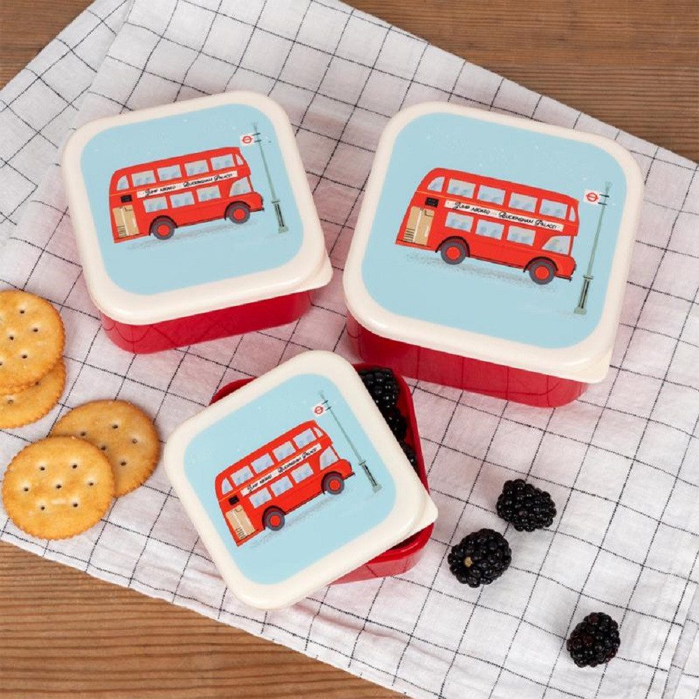 Rex London Lunchbox Snack Box 3er-Set London Routemaster Bus Doppeldecker, Kunststoff, BPA frei, (Set, 3-tlg., ca. 11,5 x 11,5 x 5,5 cm (große Box), jede Box passt genau in den größeren Behälter