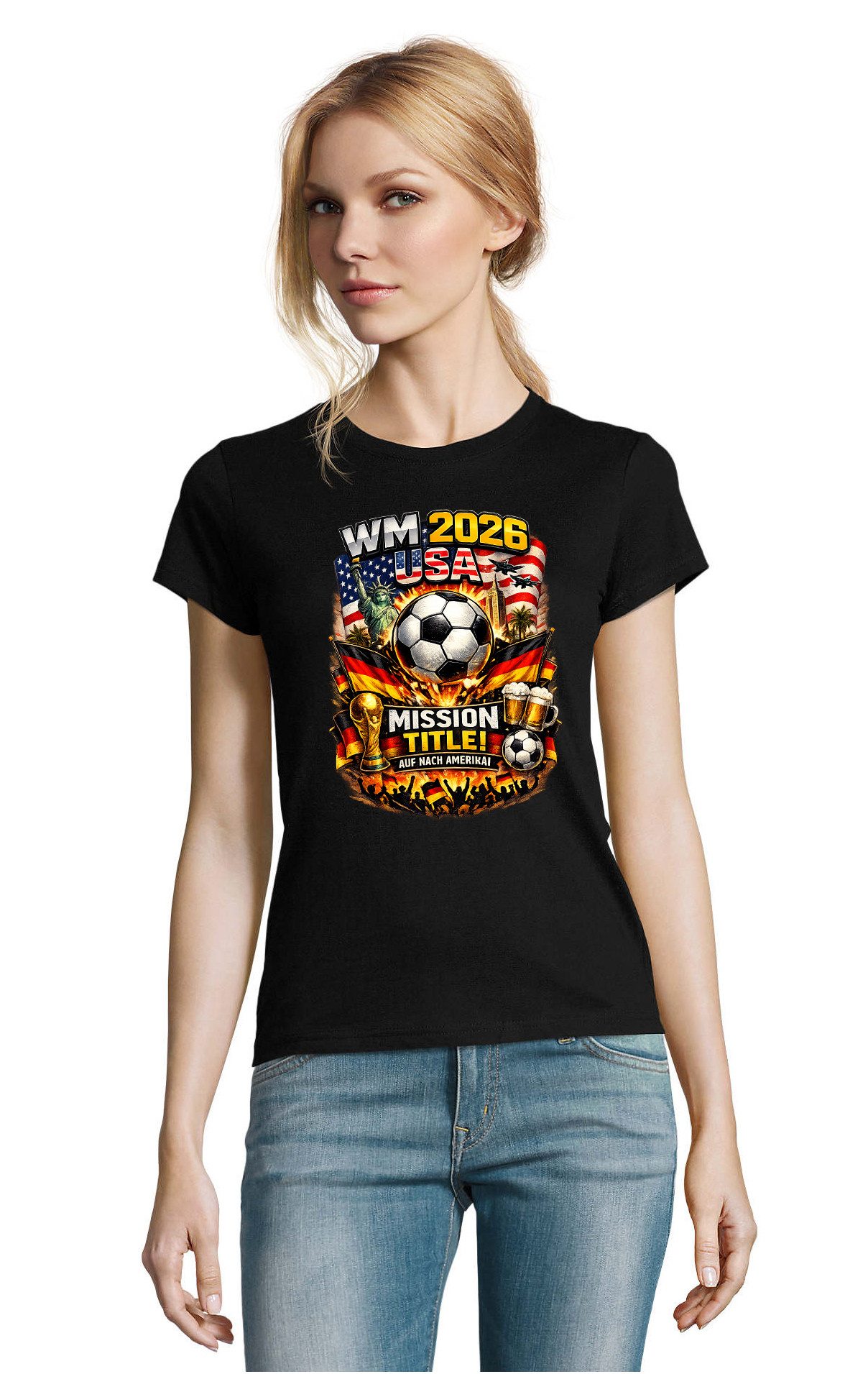 Blondie & Brownie T-Shirt UrbanKick WM2026 Damen Shirt Edition (Einzelstück, Einzelartikel) WM 2026 USA Fußball Damen T-Shirt Deutschland Fan Motiv Streetwear