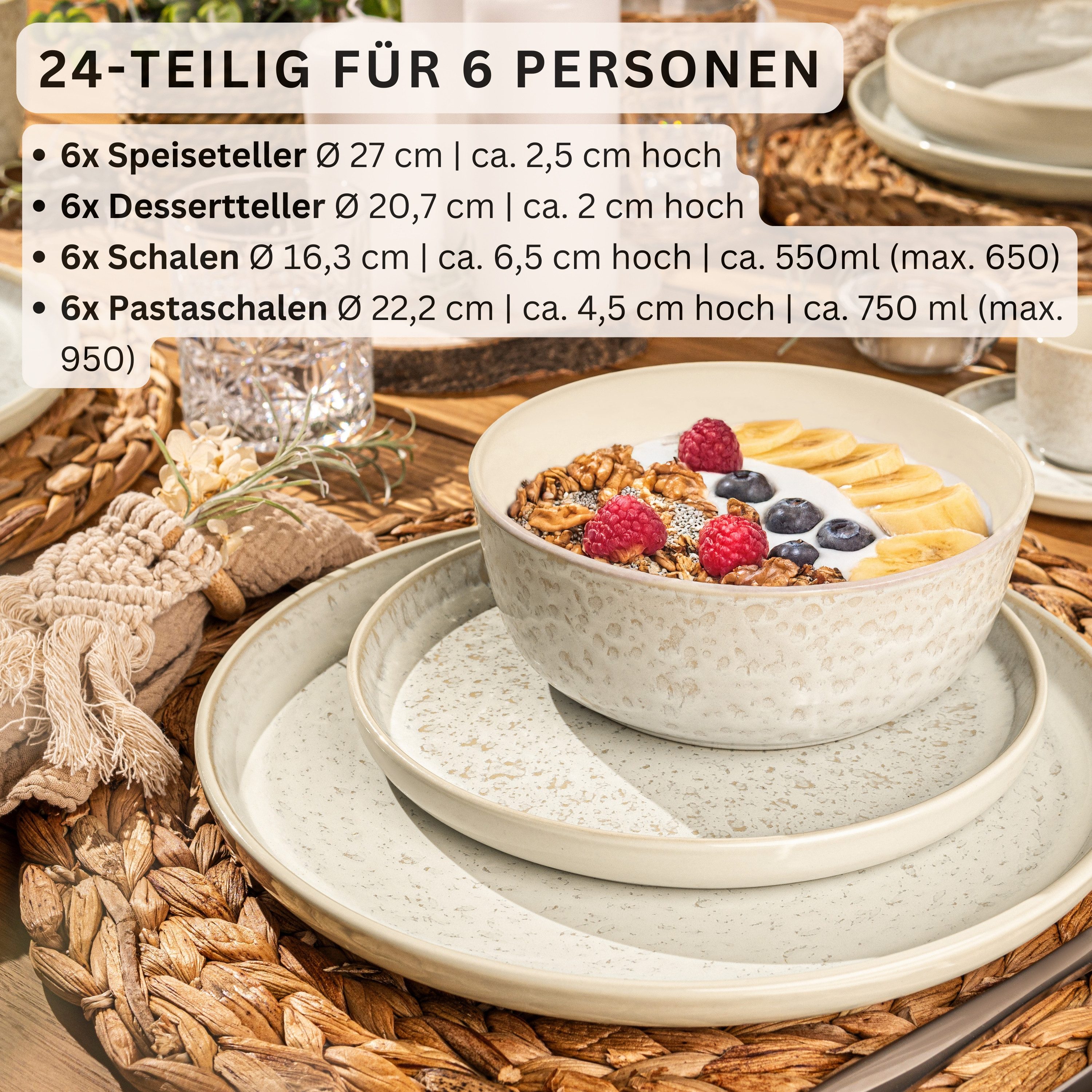 SÄNGER Tafelservice Key West, Creme mit sandiger Maserung (24-tlg), 6 Personen, Steingut, VALUE COLLECTION