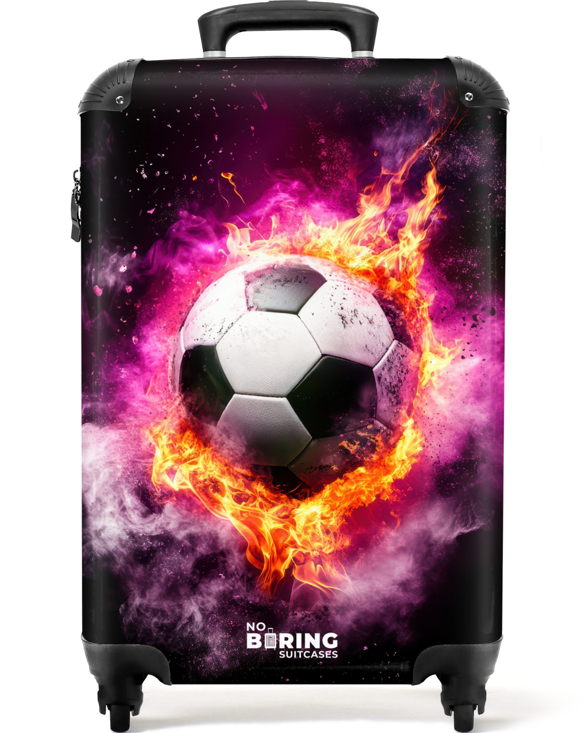 NoBoringSuitcases.com© Kinderkoffer Fußball in rosa Feuer Explosion 55x35x20cm, Handgepäck-Koffer, Kinderkoffer, Reisekoffer Mädchen