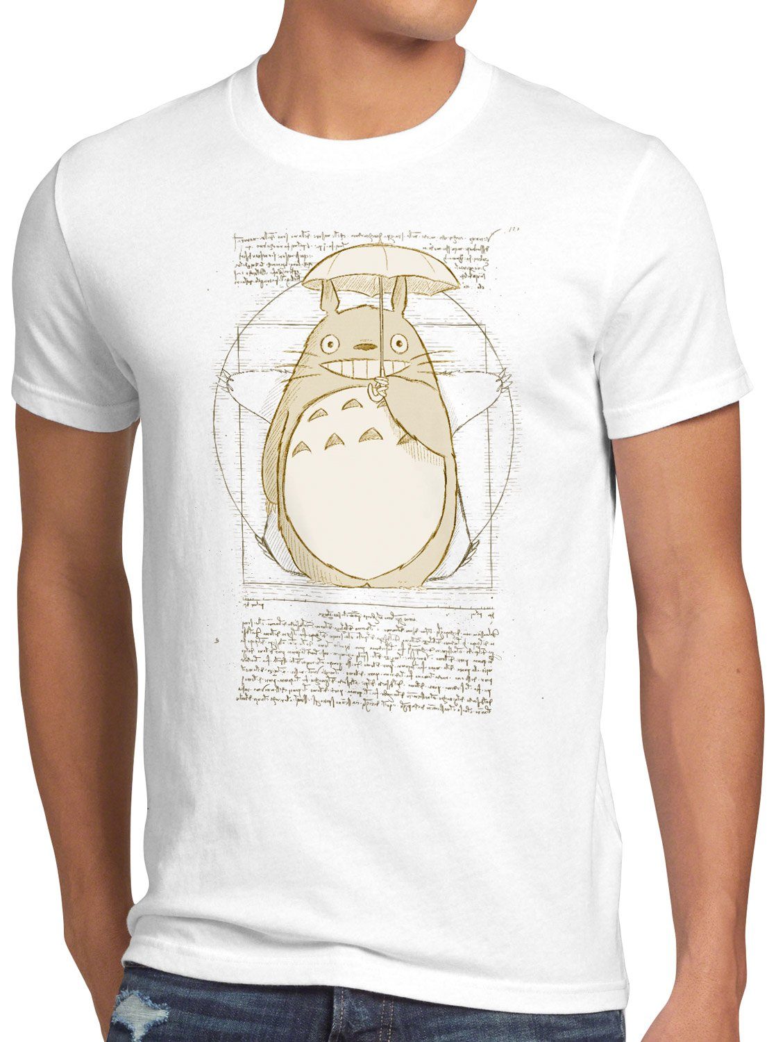 style3 Print-Shirt Herren T-Shirt Vitruvianischer Totoro neko mein nachbar anime tonari no weiß